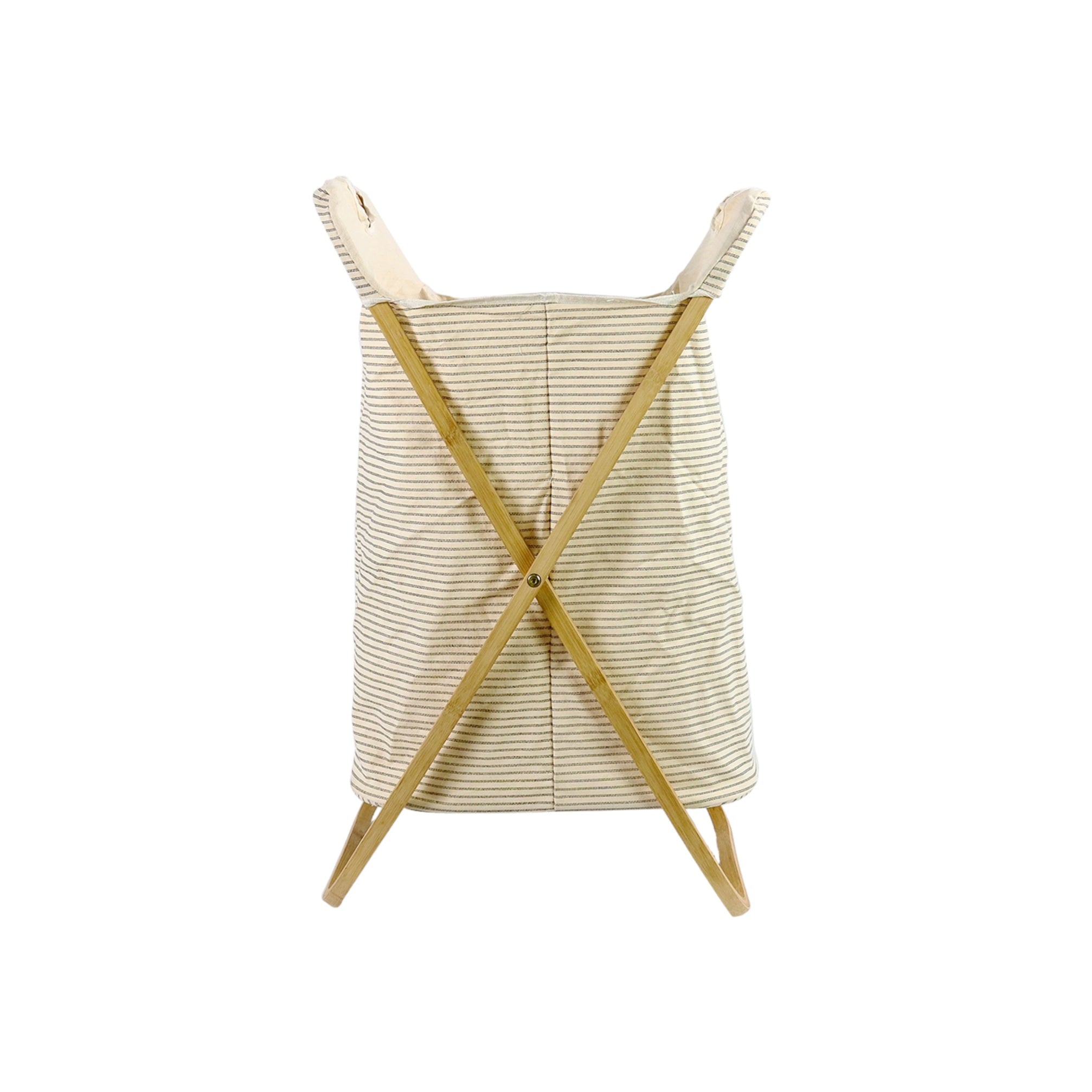 Fabric Laundry Bin Foldable Basket Square Beige Bamboo Legs 71x45x30cm 24100