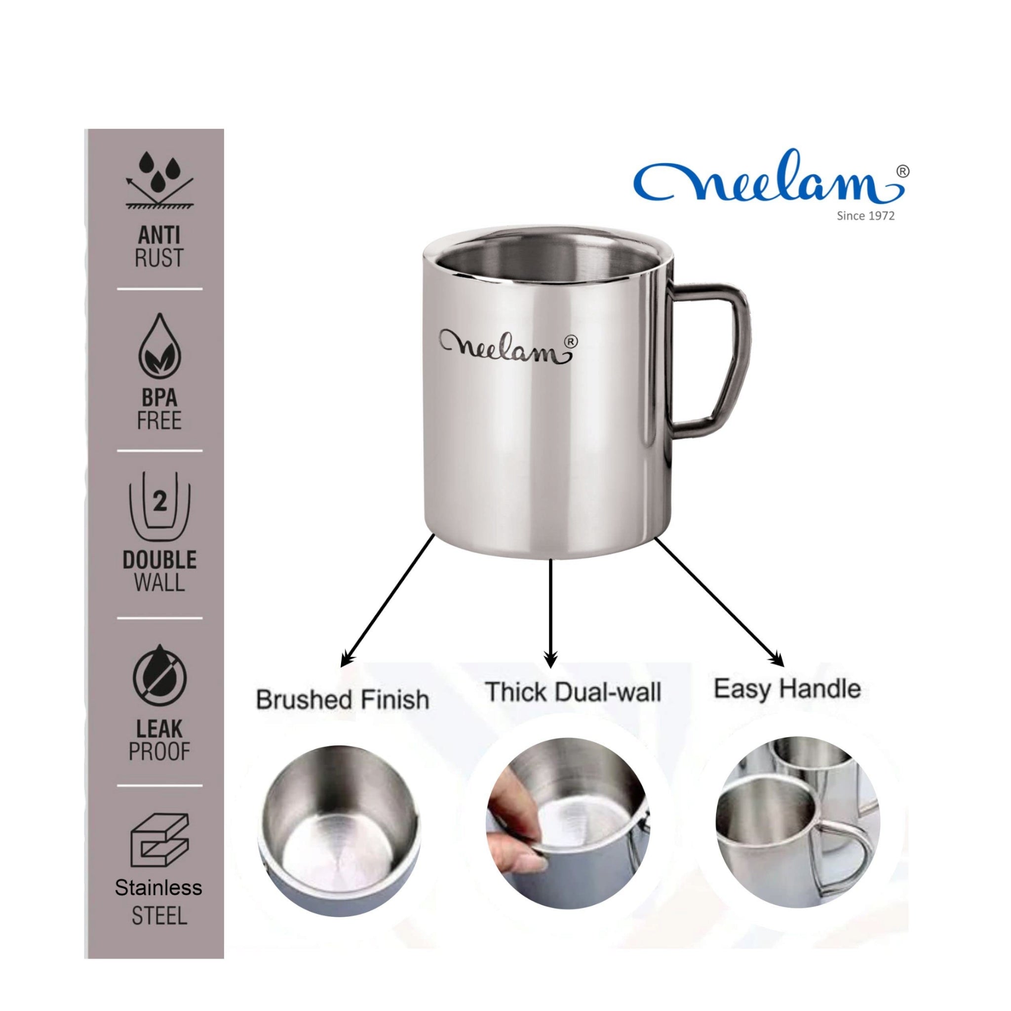 Sober Coffee Mug 250ml Double Wall Stainless Steel 9x8cm