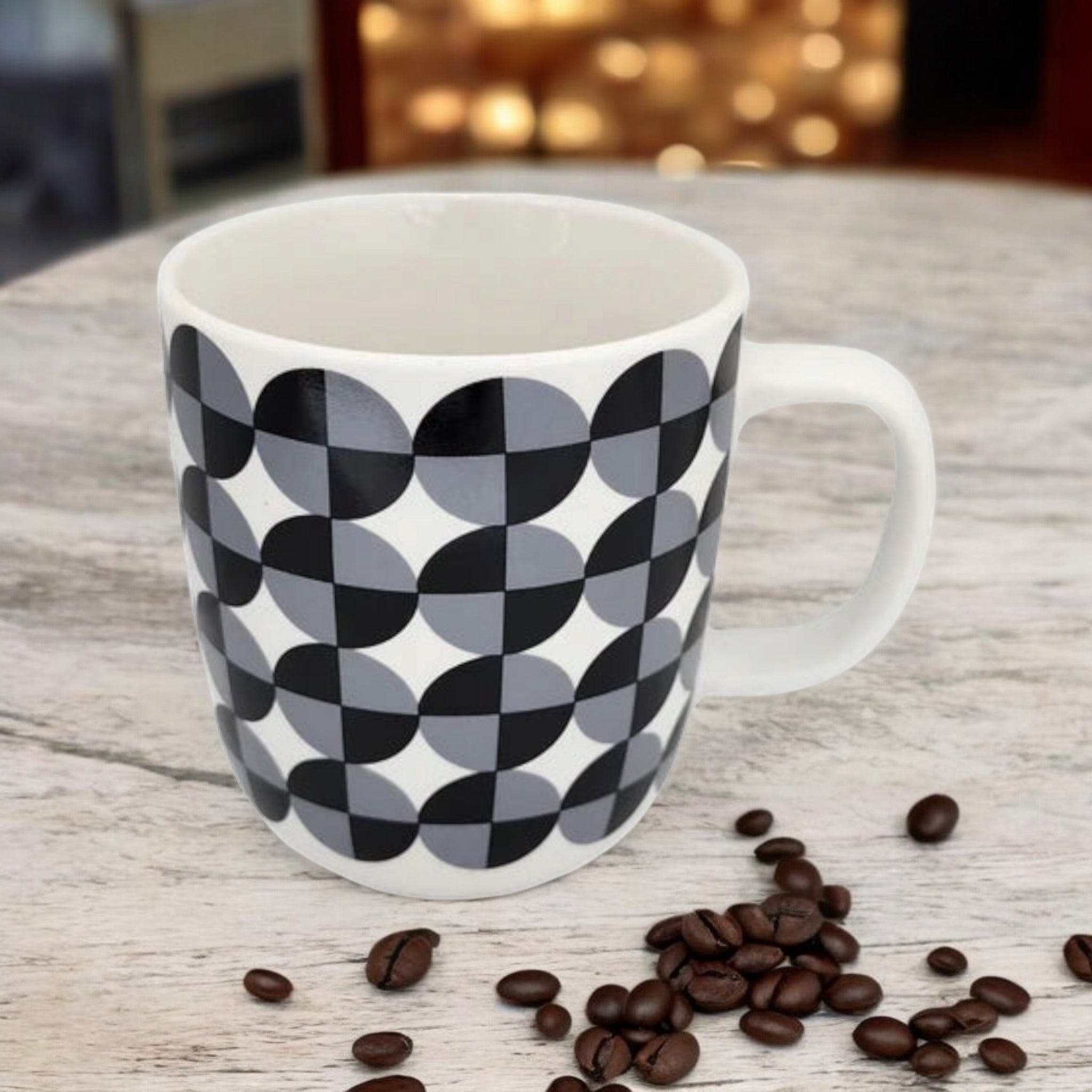 Tazzy Porcelain Coffee Mug 415ml Patterned Black Grey 1pc