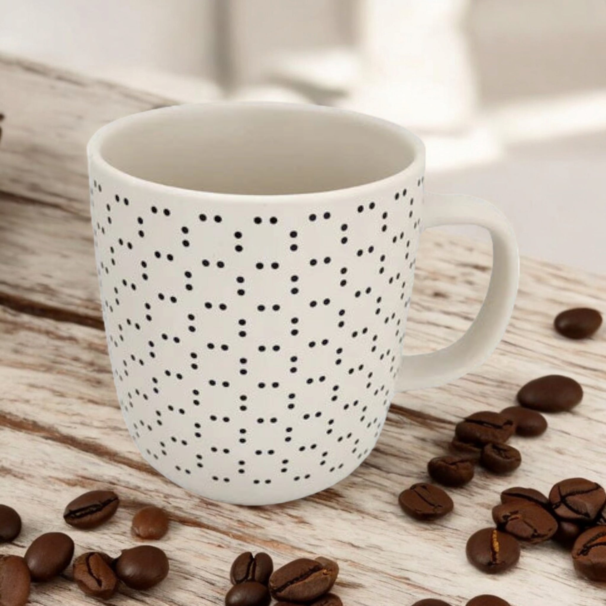 Tazzy Porcelain Coffee Mug 415ml Cream with Black Dots 1pc