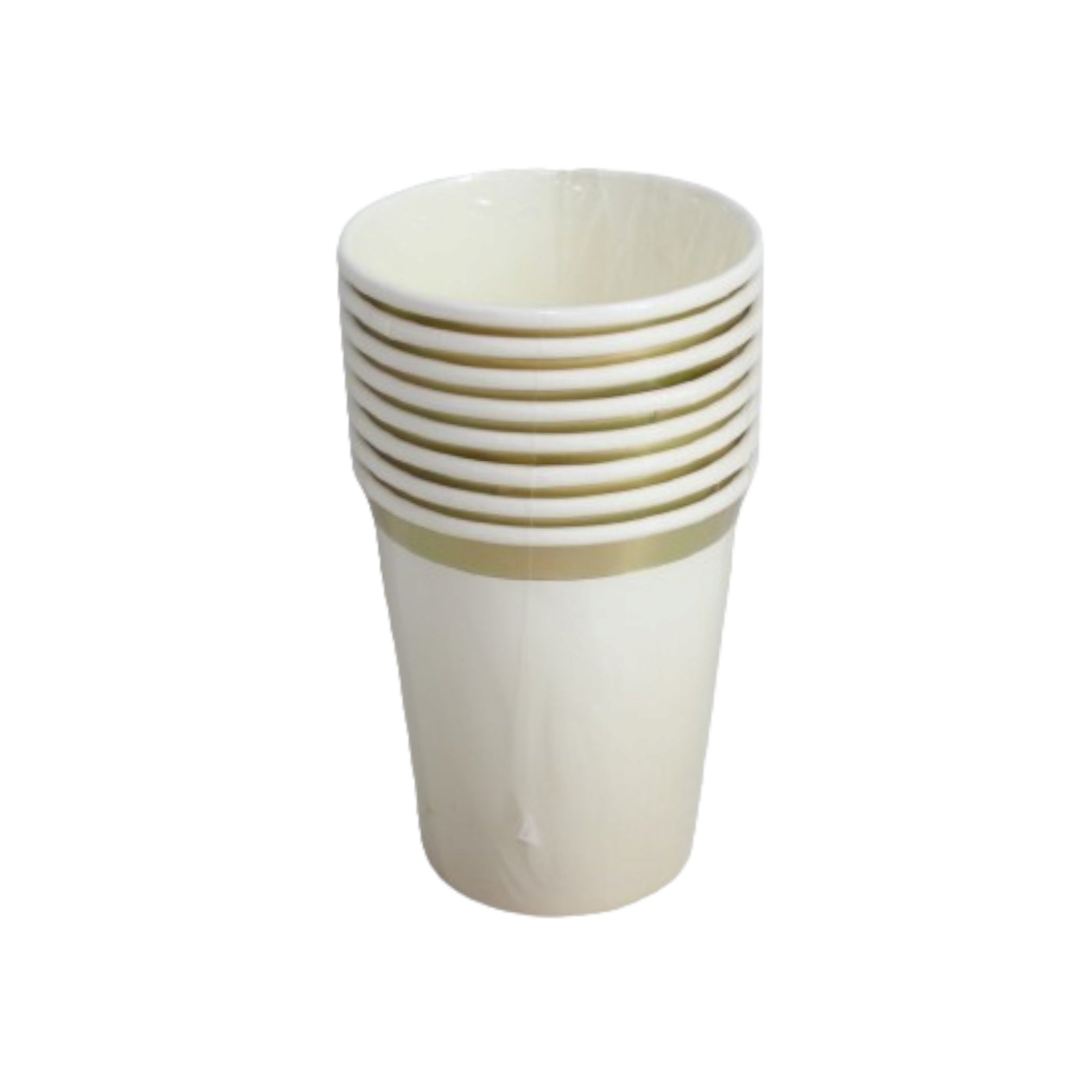 Disposable Party Paper Cups 250ml White with Gold Rim 8ack