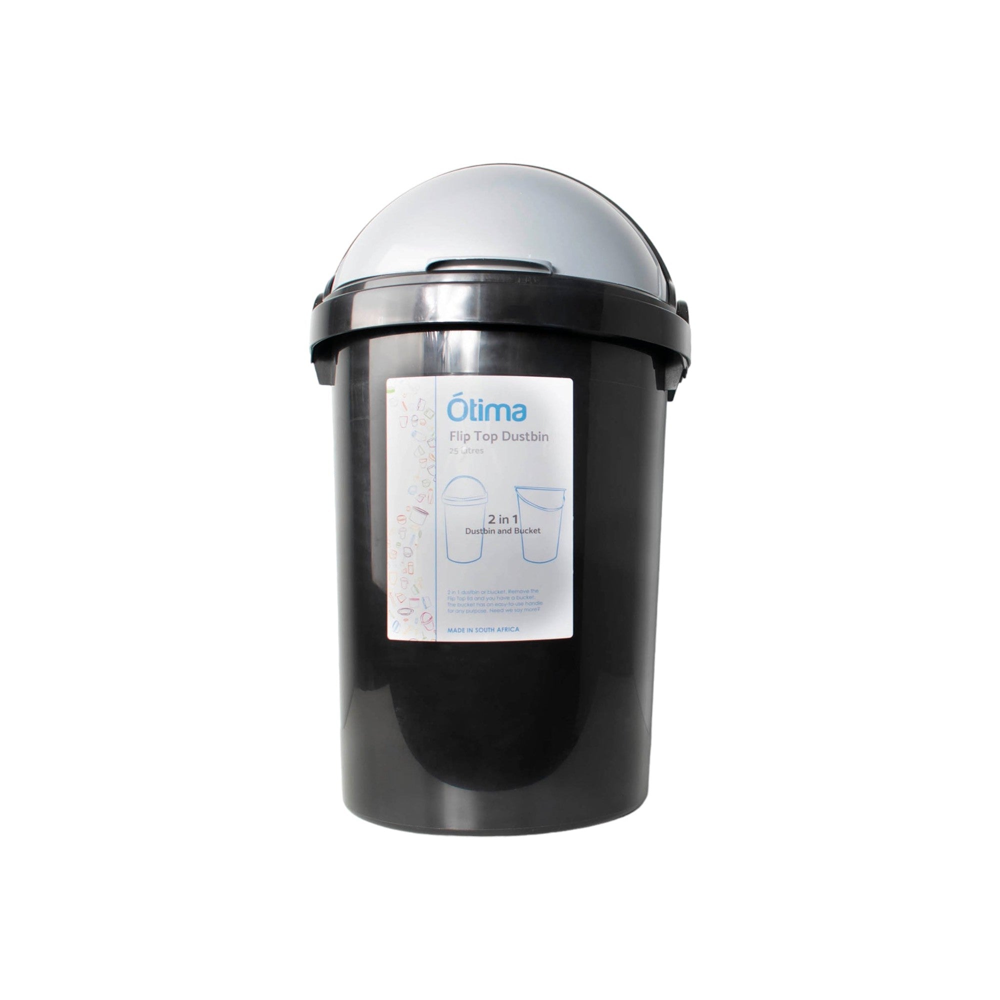 Otima 25L Waste Dustbin Black with Helmet Flip Top Dome Lid