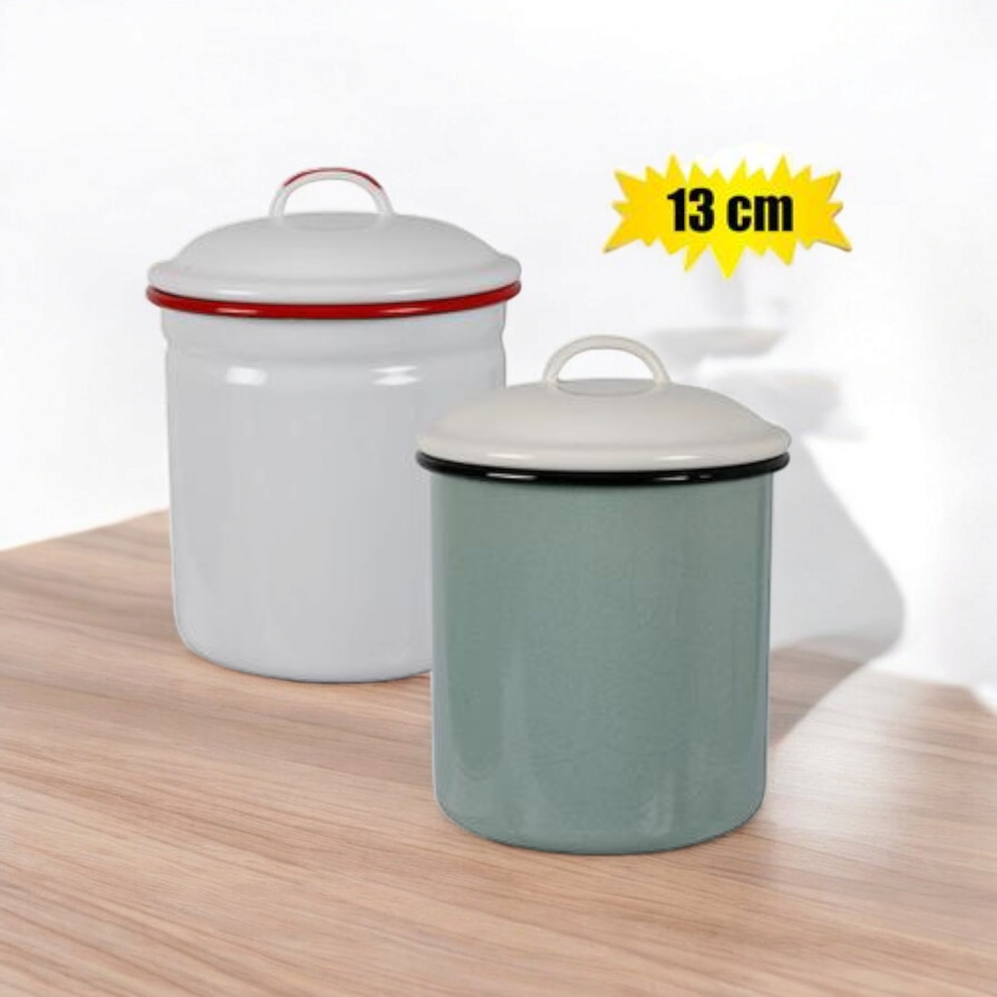 Enamel Belly Canister Pot 13cm with Lid