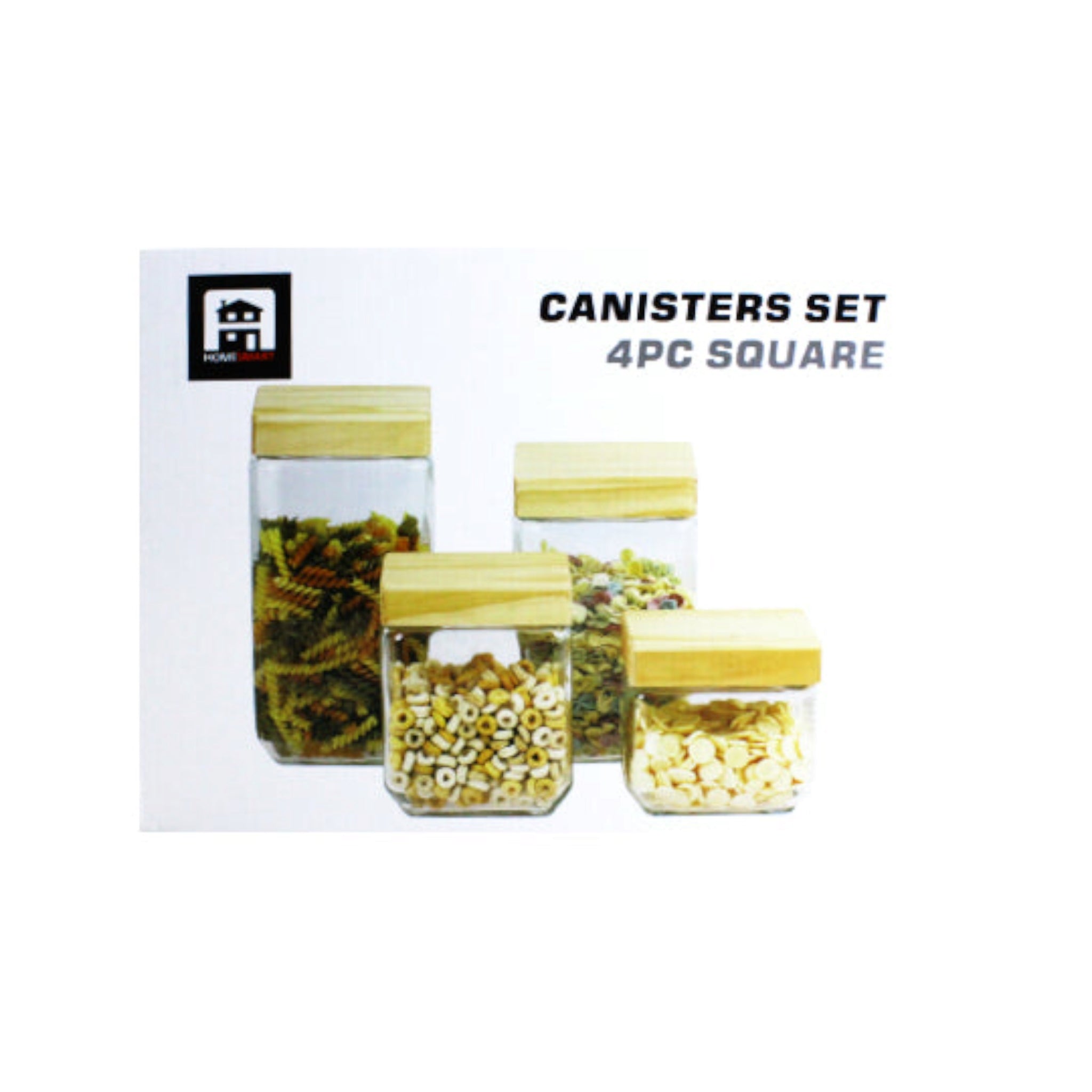 Glass Canister 4pc Set Square with Bamboo Lid  GL2839