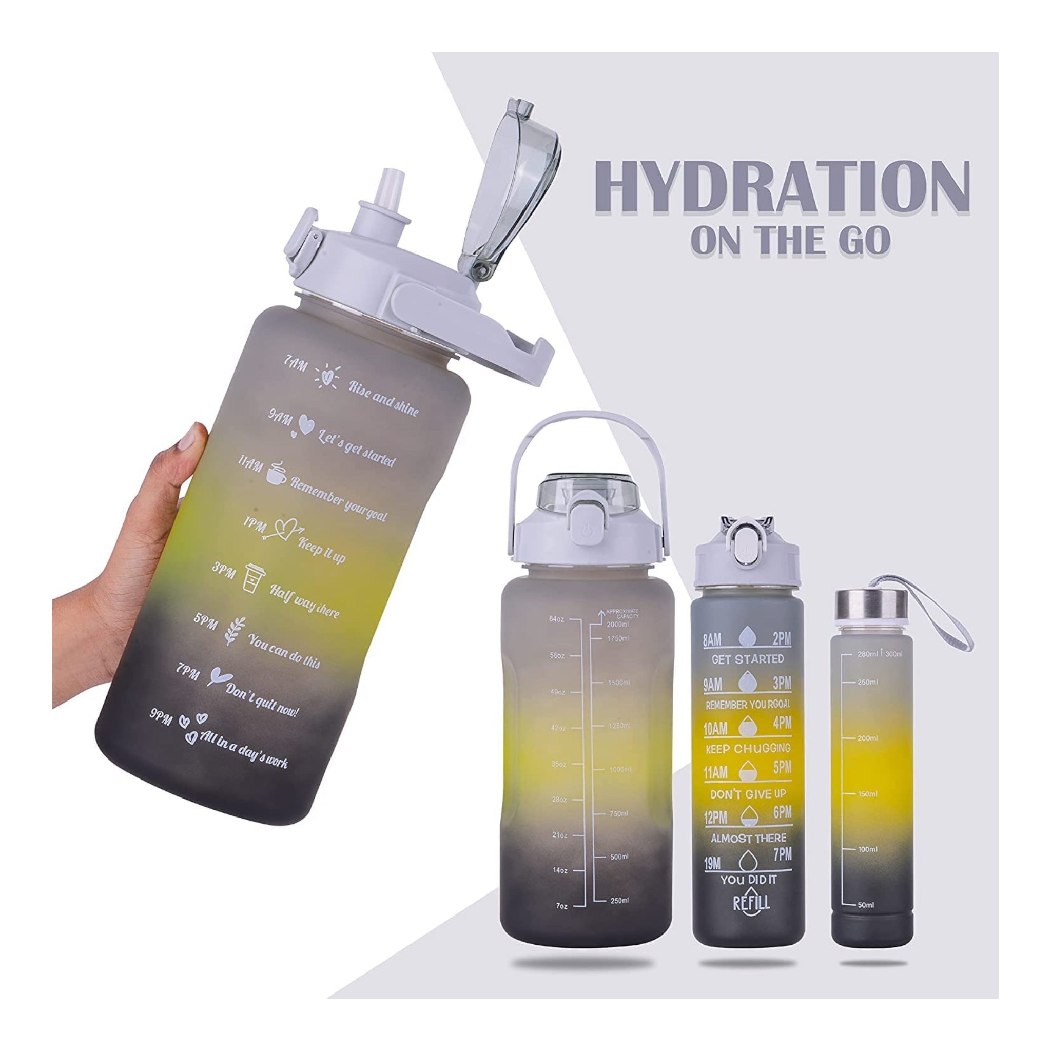 Motivatonal Sports Water Bottle 3pc Set