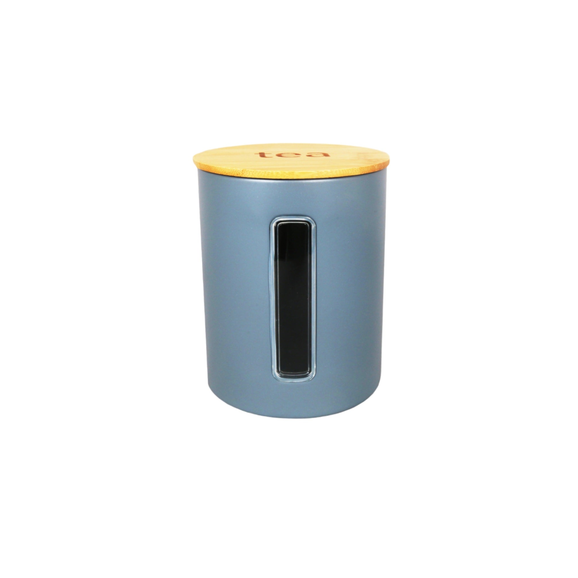 Canister Tin Grey Tea with  Window & Bamboo Lid 26576