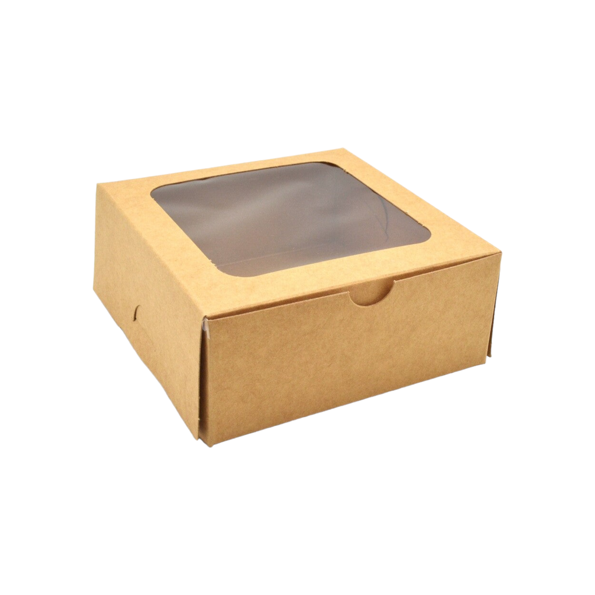 Gift Pastry Biscuit Kraft Box Brown 25x25x4cm with Window Corrugated