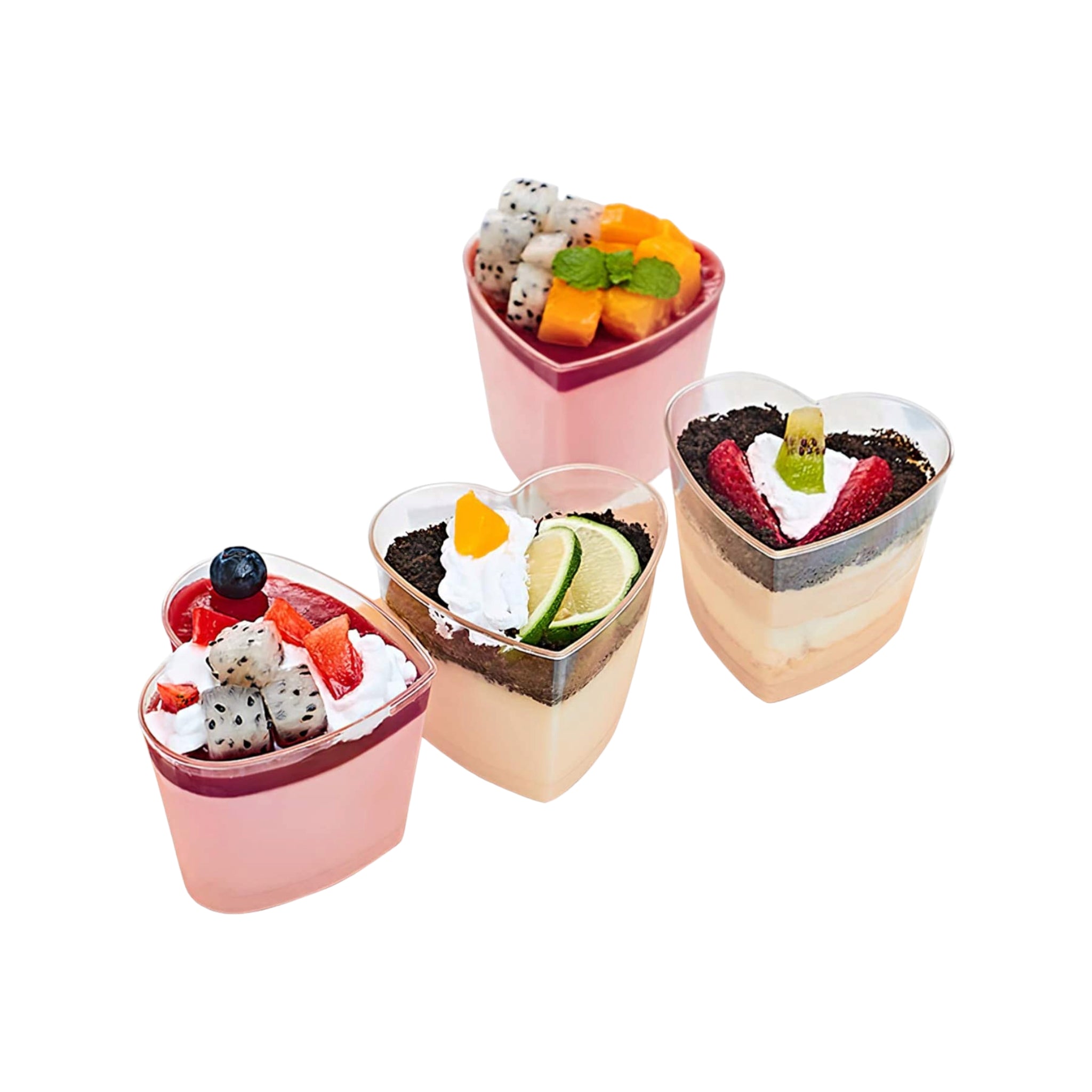 Acrylic Mini Dessert Cup Heart Shape with Lid 25pack