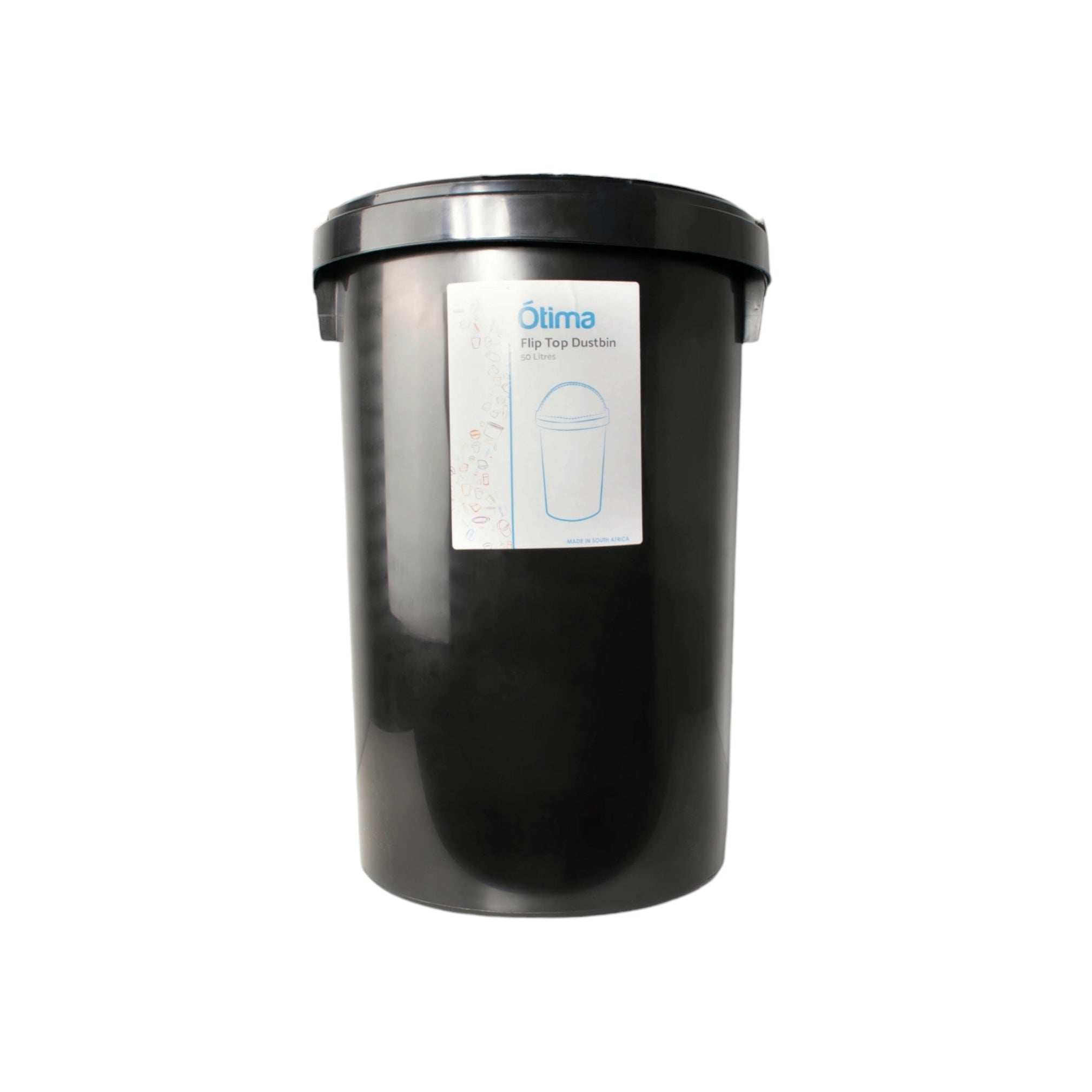 Otima 50L Office Waste Bin Black with Helmet Flip Top Dome Lid