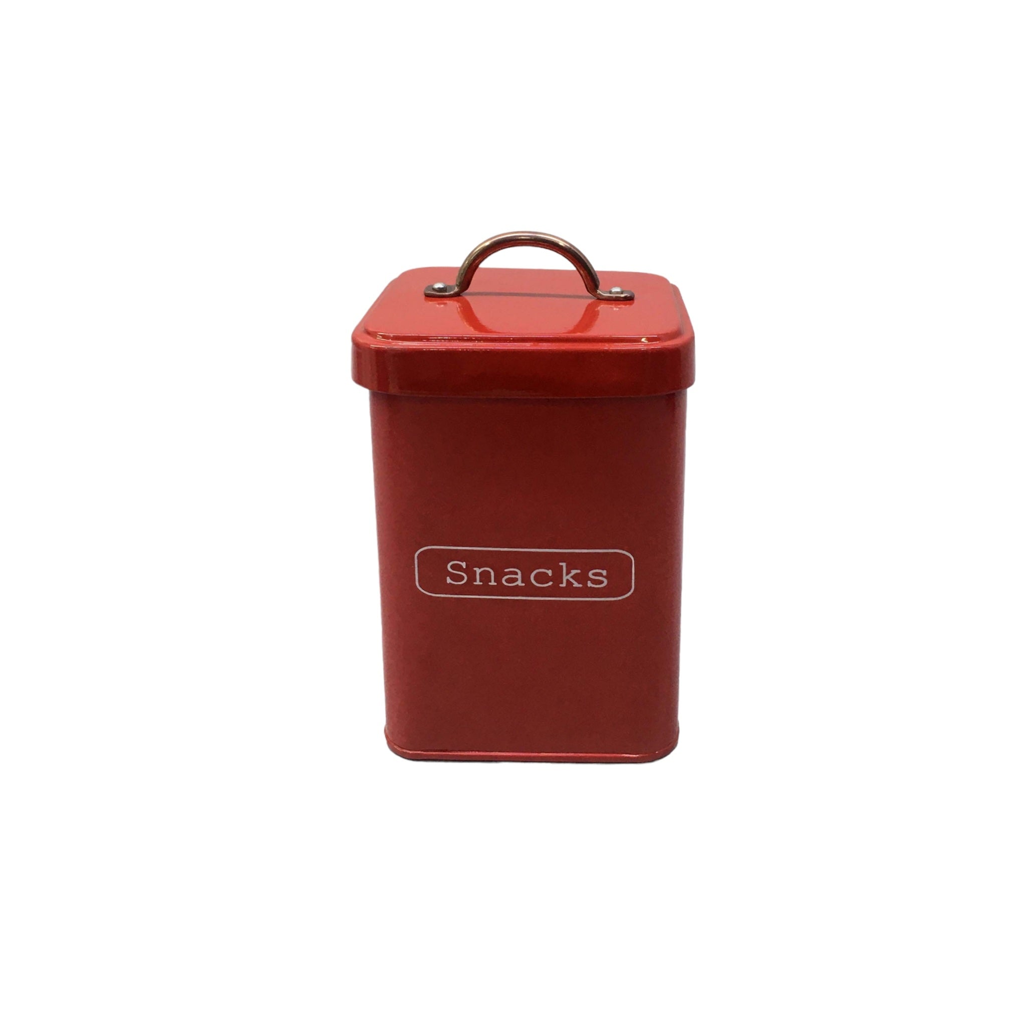 Vintage Tin Canister Square Tin Snack Red with Bronze Handle 11x11x16.50cm