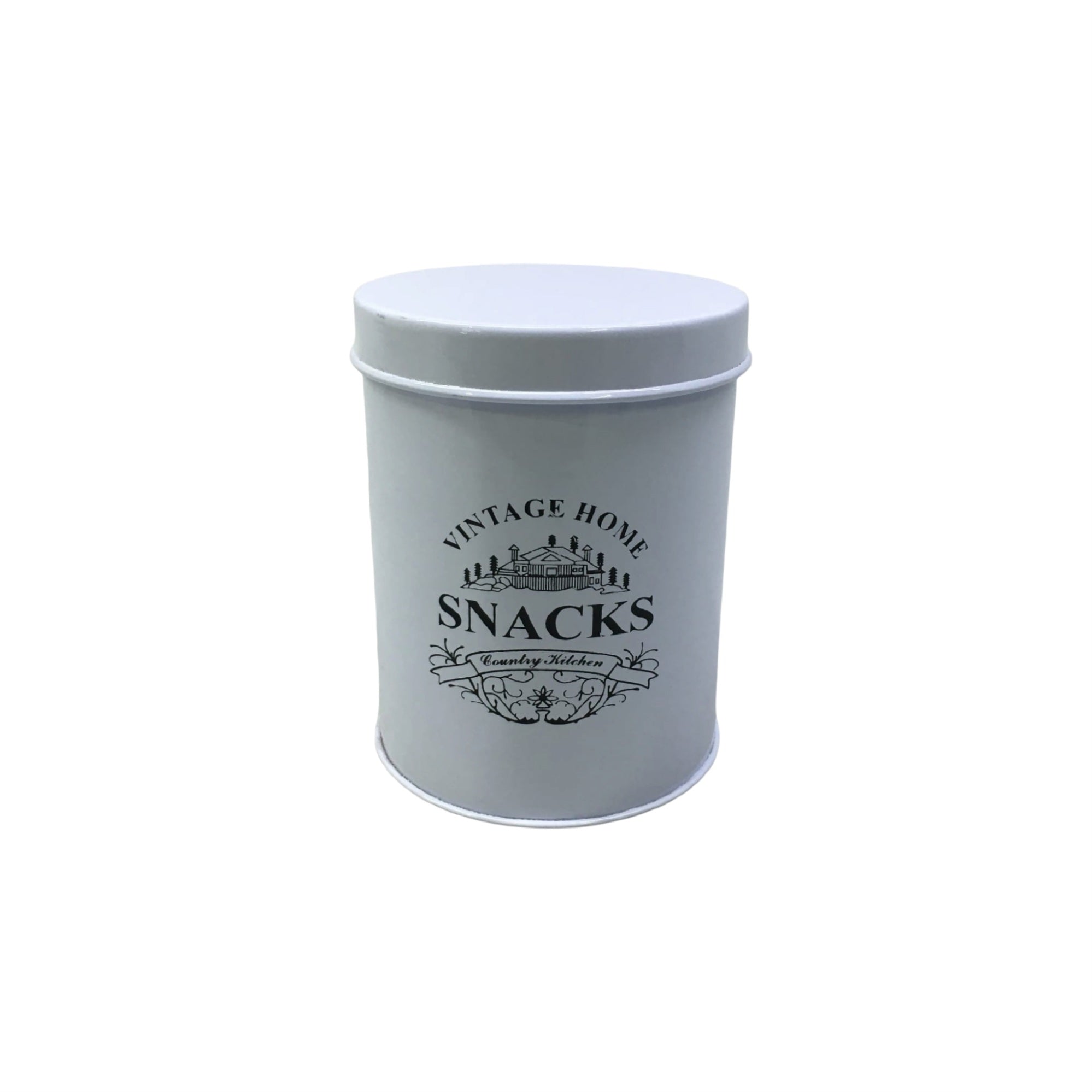 Vintage Tin Snack Canister White 12x15cm