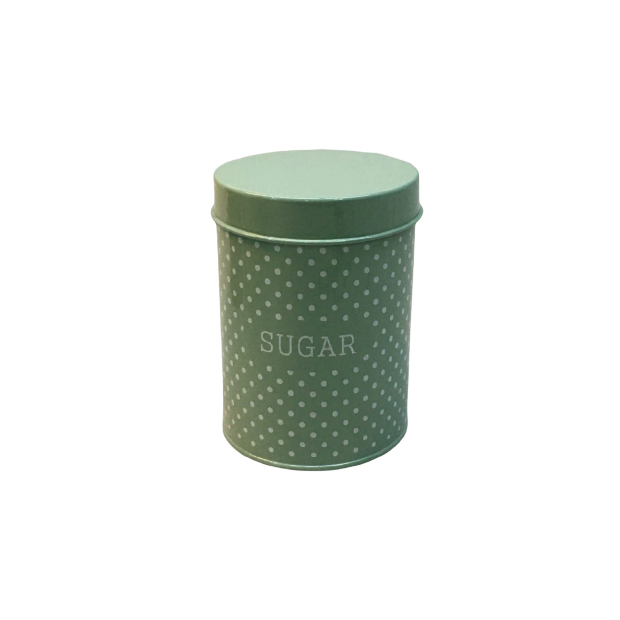 Vintage Tin Sugar Canister Green & White Polka Dot 12x15cm