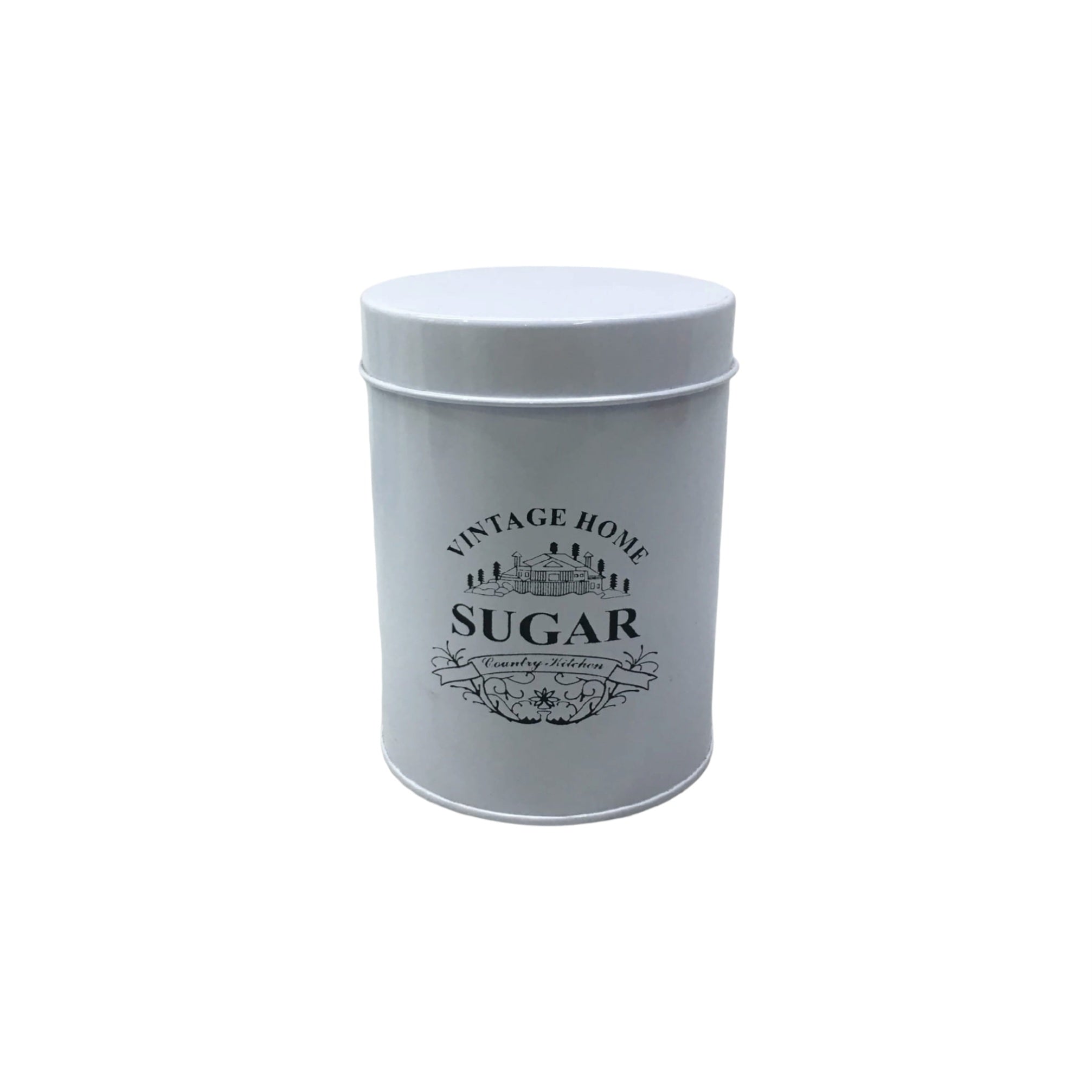 Vintage Tin Sugar Canister White 10x13.5cm