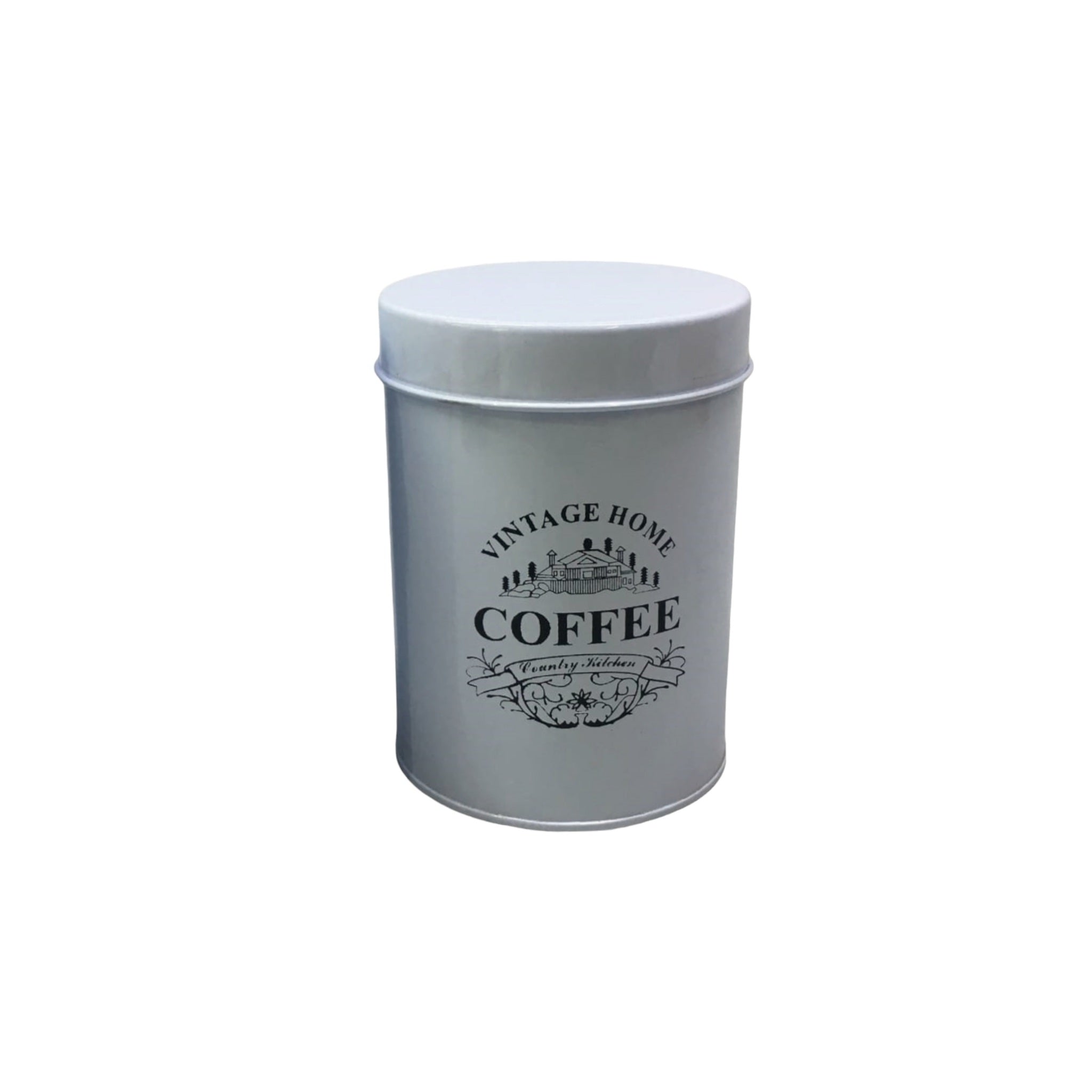 Vintage Tin Tea-Coffee Canister White 10x13.5cm