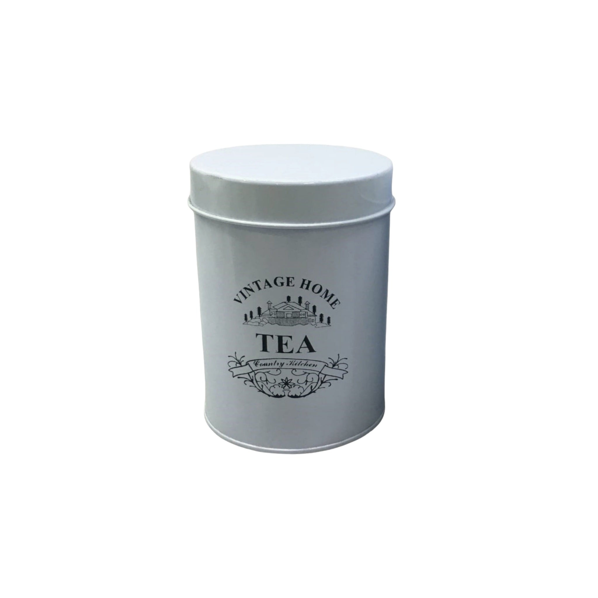 Vintage Tin Tea-Coffee Canister White 10x13.5cm