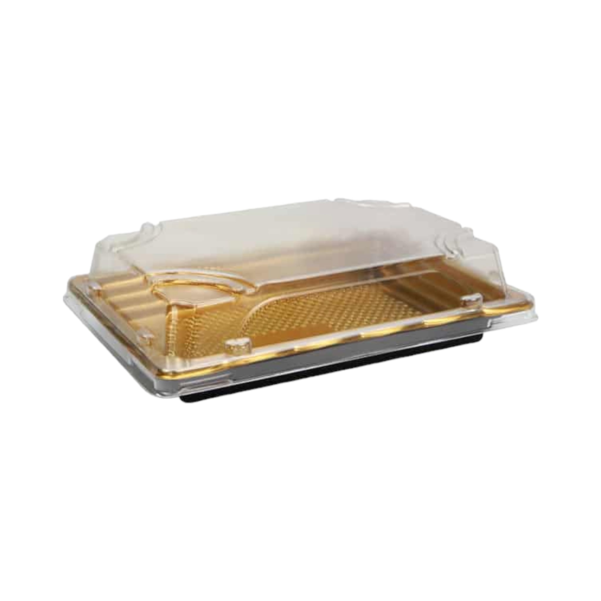 Disposable Serving To Go Patisserie Plastic Tray Container Rectangular Gold XPP608