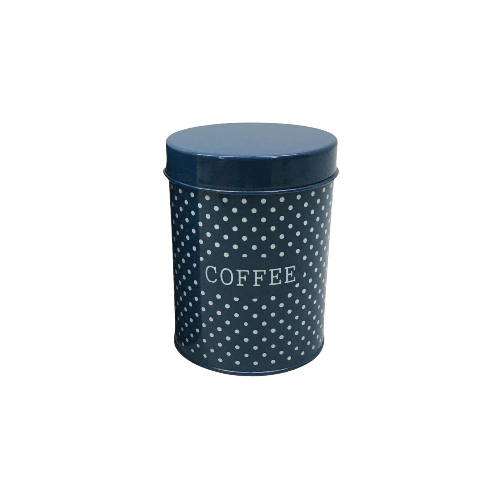 Vintage Tin Canister Blue Polka Dot 10x13.5cm