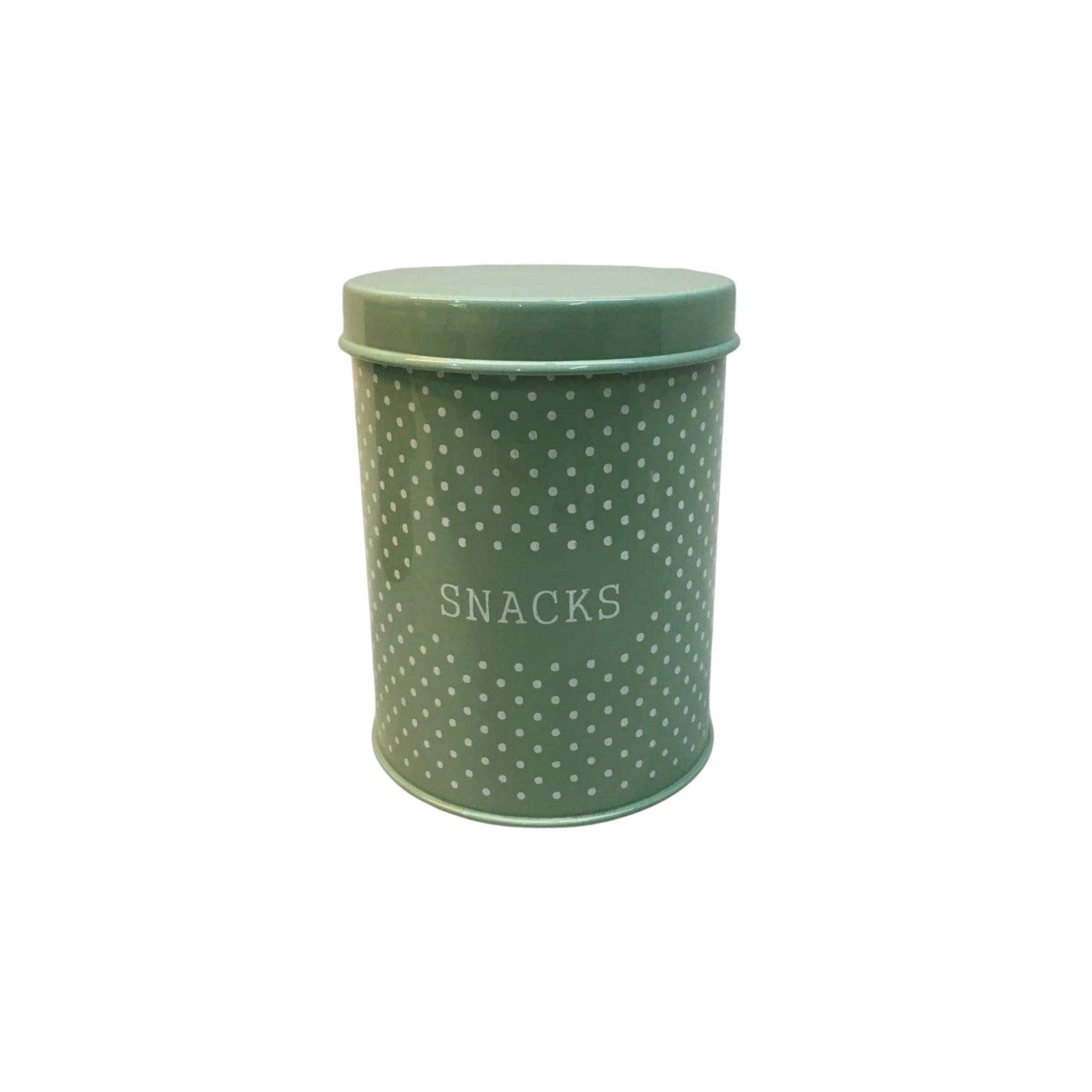 Vintage Tin Snack Canister Green & White Polka Dot 12x15cm