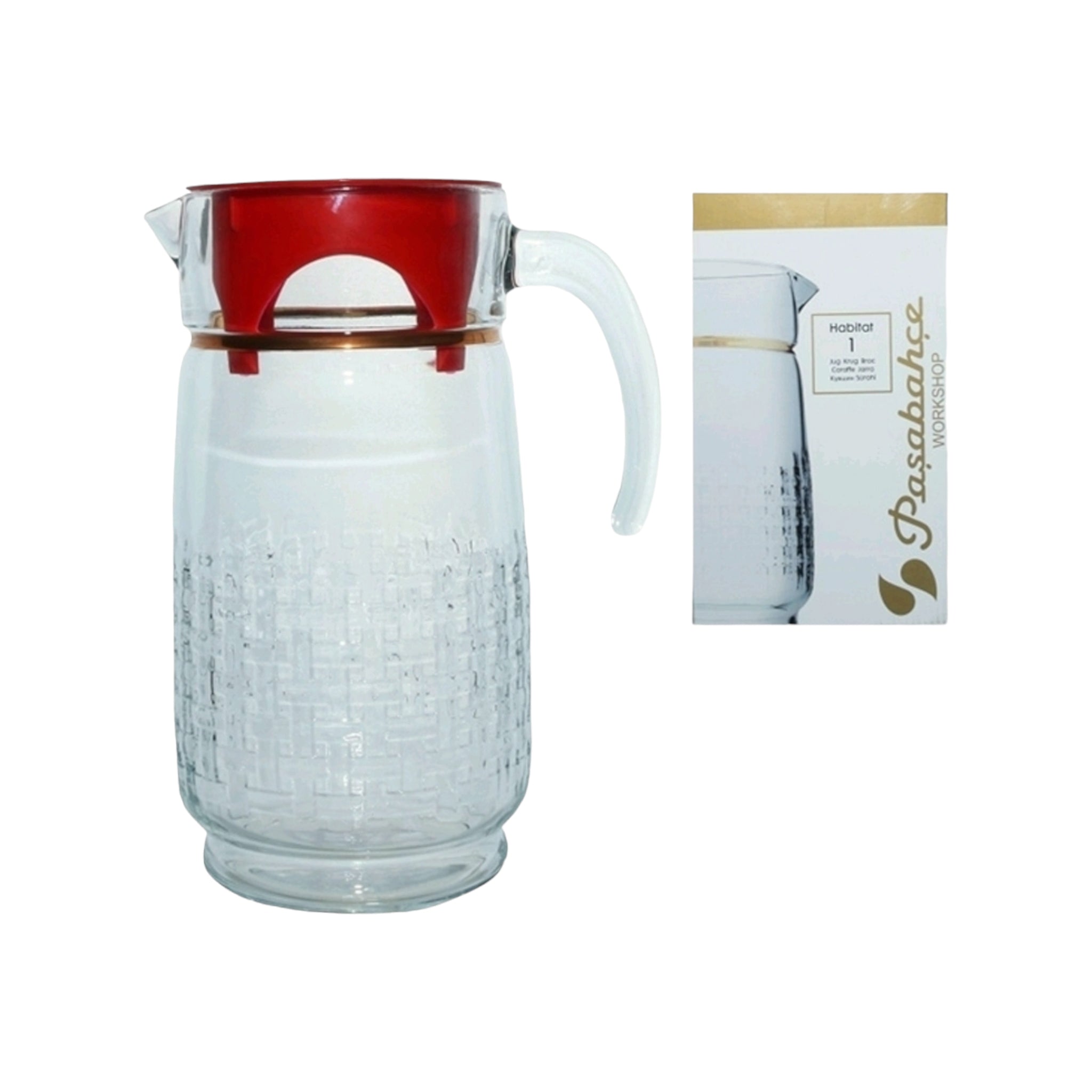 Pasabahce HabitatnGlass Jug 1.65L with Red Lid 41098