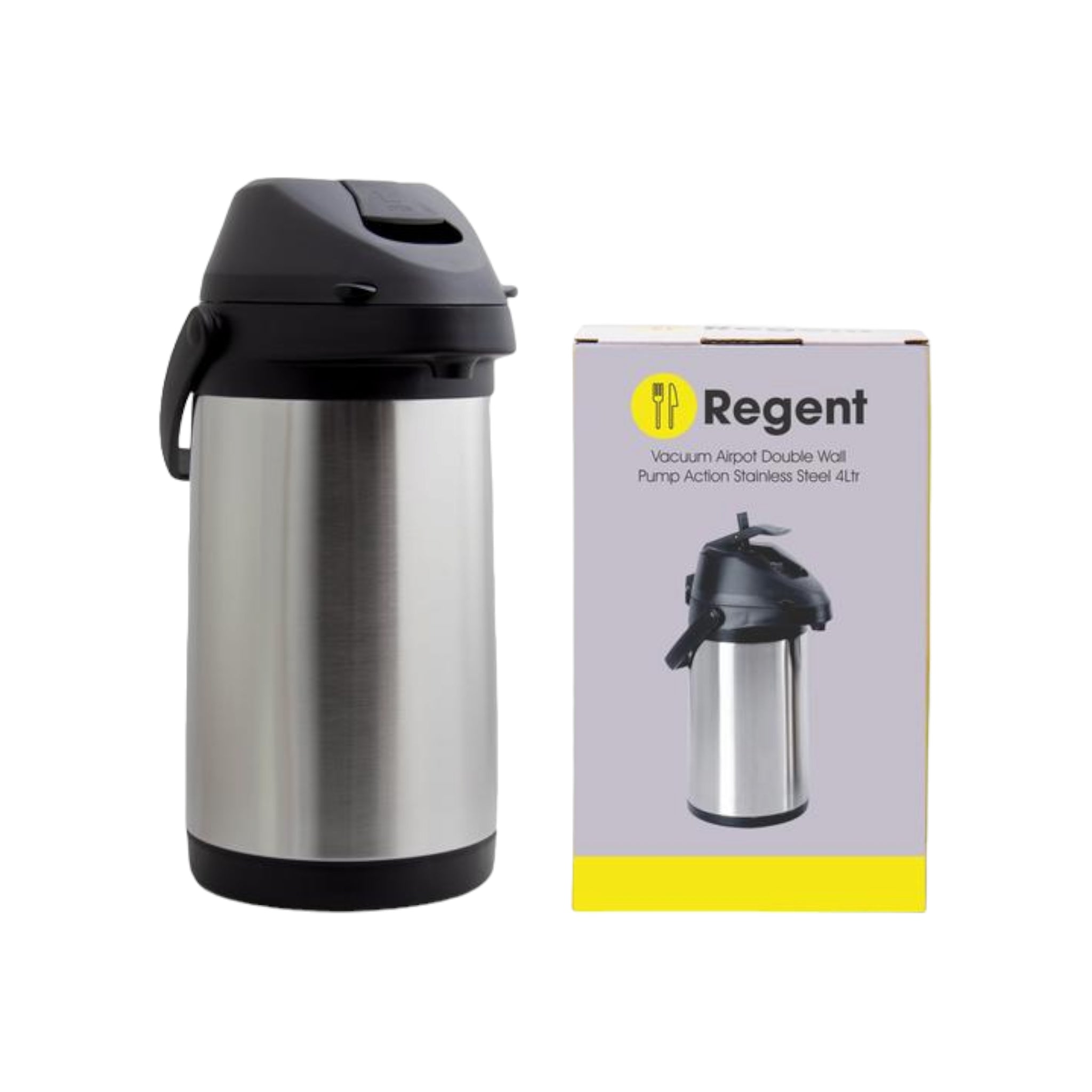 Regent Vacuum Flask Airpot 4L Double Wall Pump Action Stainless Steel 12240