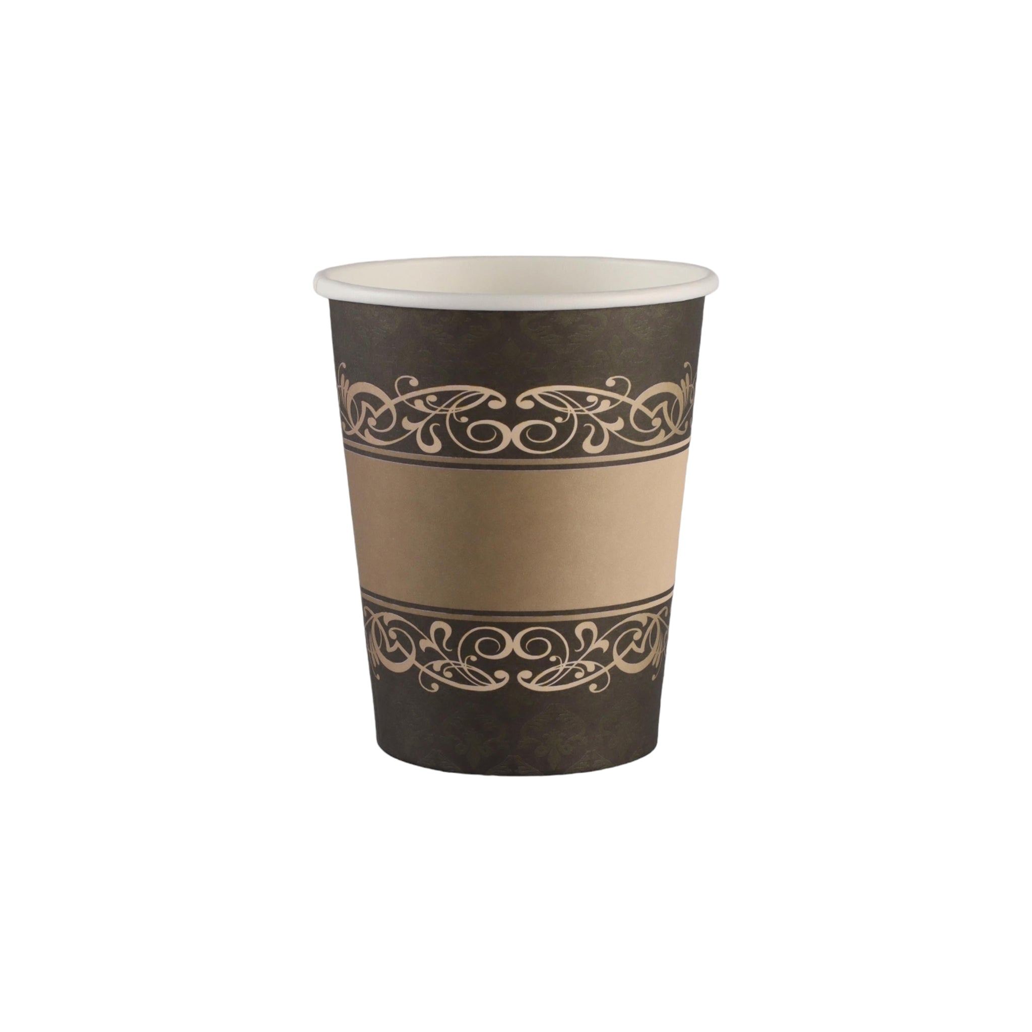 Party Paper Cups Gold with Black Print 260ml 10pack