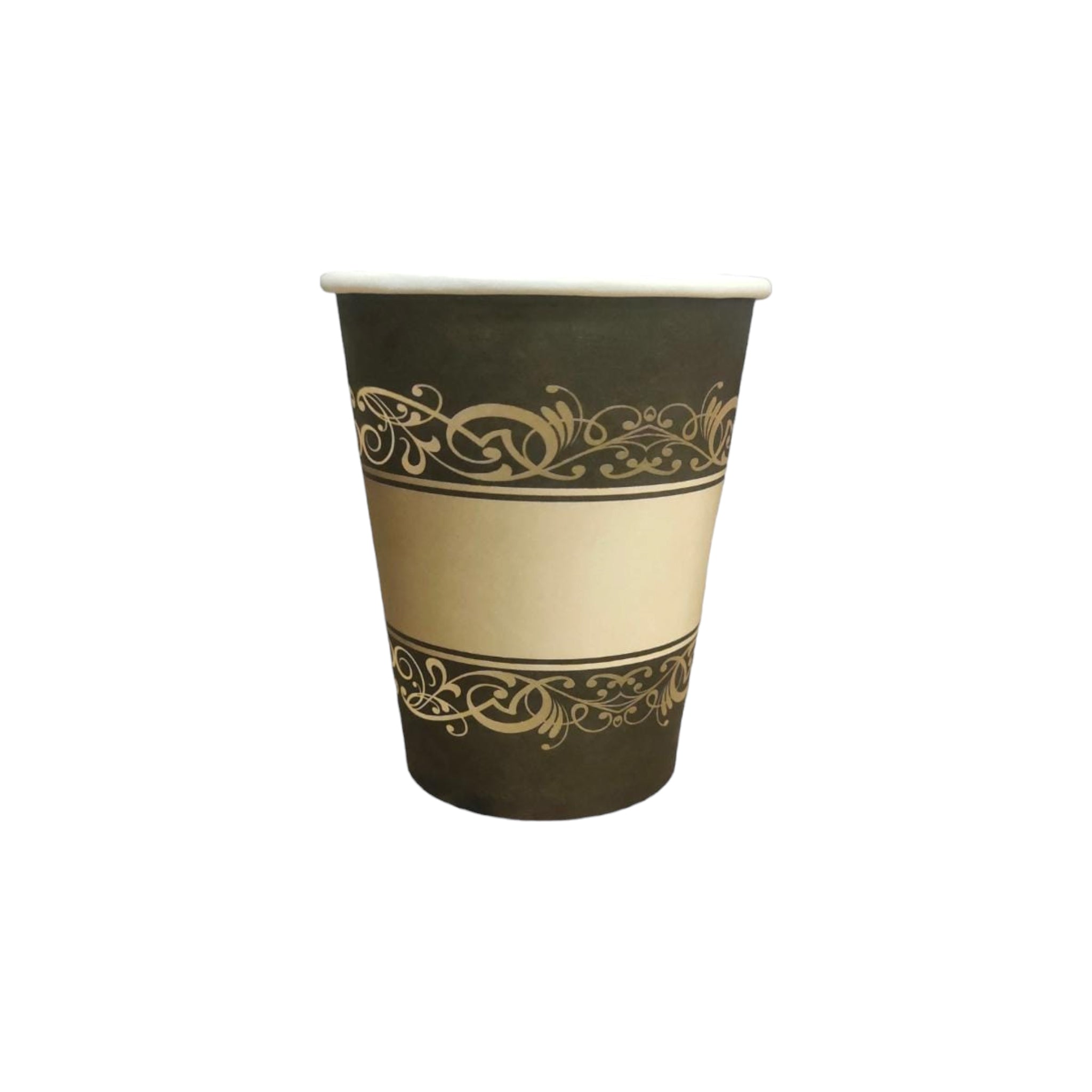 Party Paper Cups Gold with Black Print 260ml 10pack