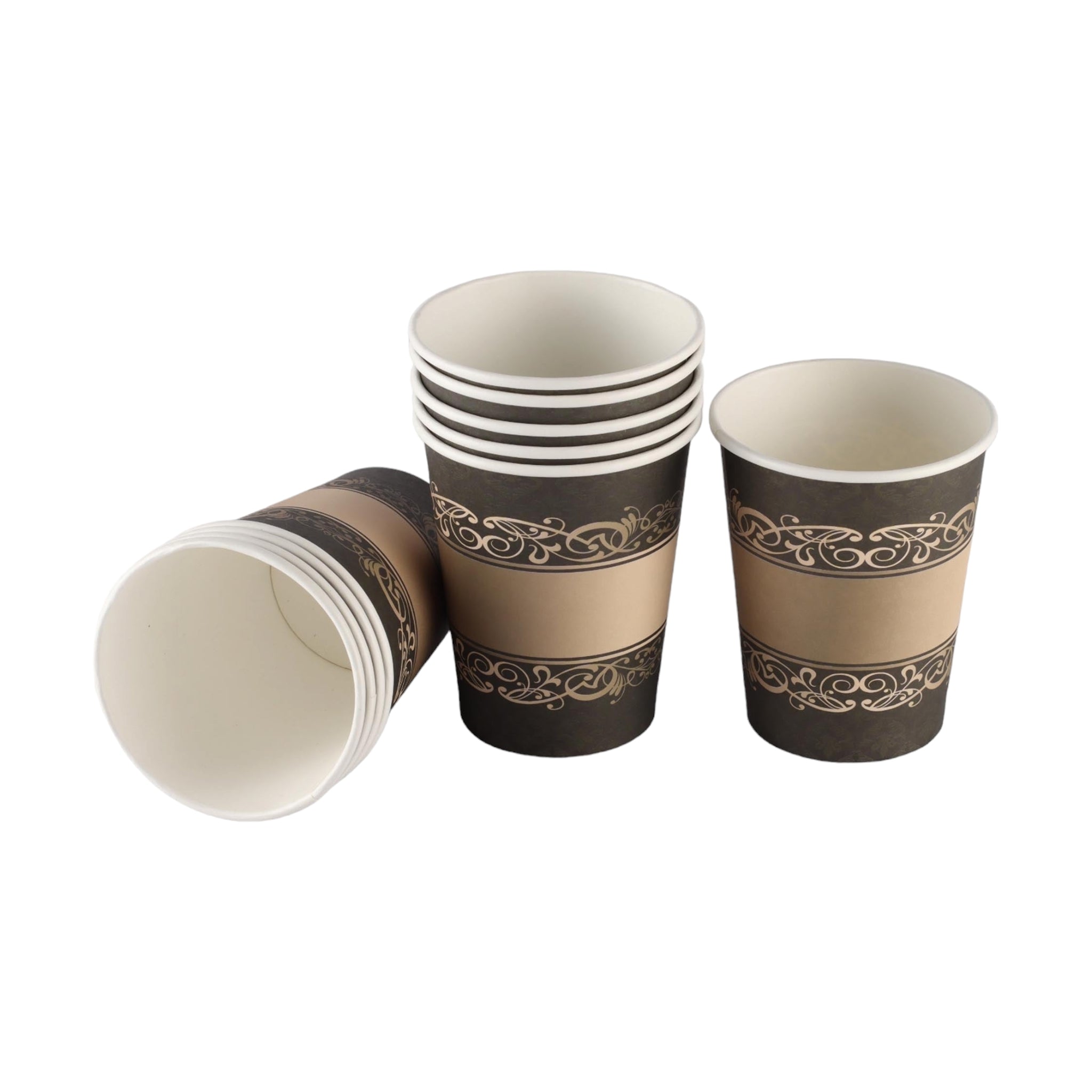 Party Paper Cups Gold with Black Print 260ml 10pack