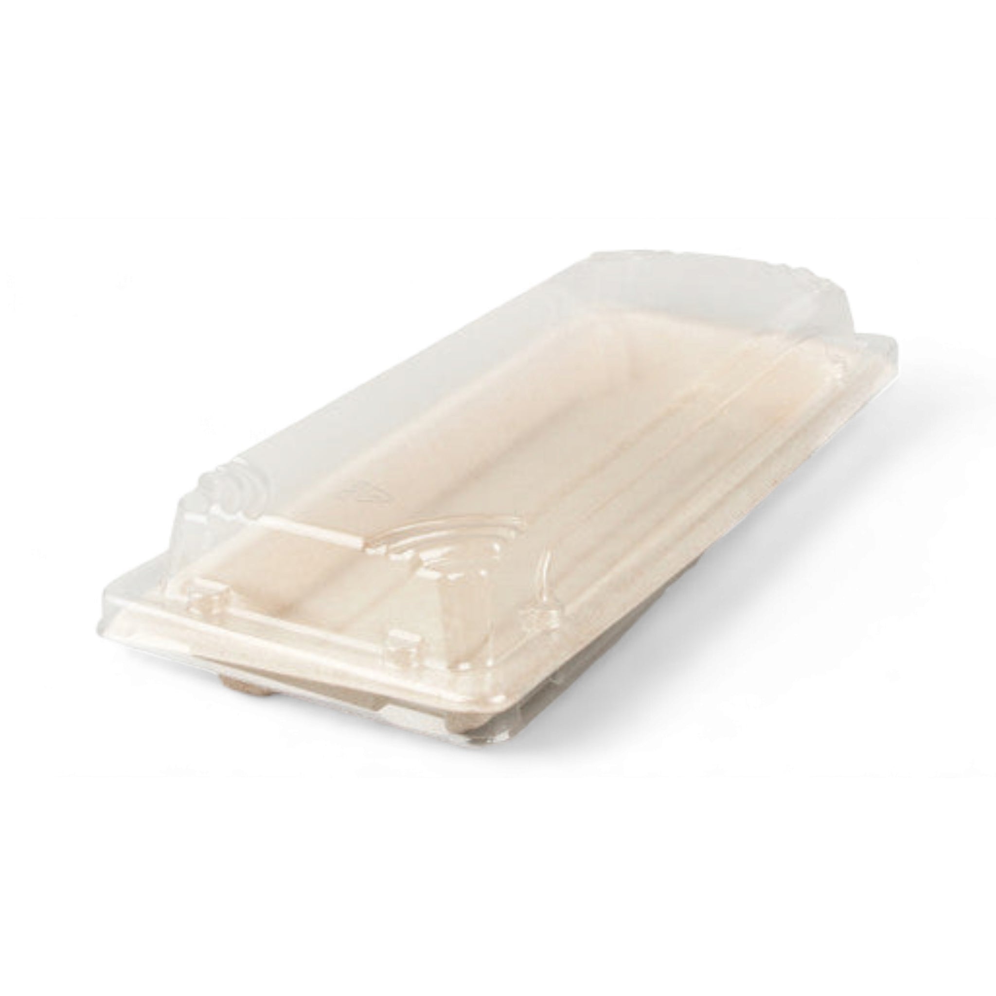 Biodegradable Sugar Cane Sushi Tray 217x136 Medium with Pet Lid 22x9.5cm 5pack