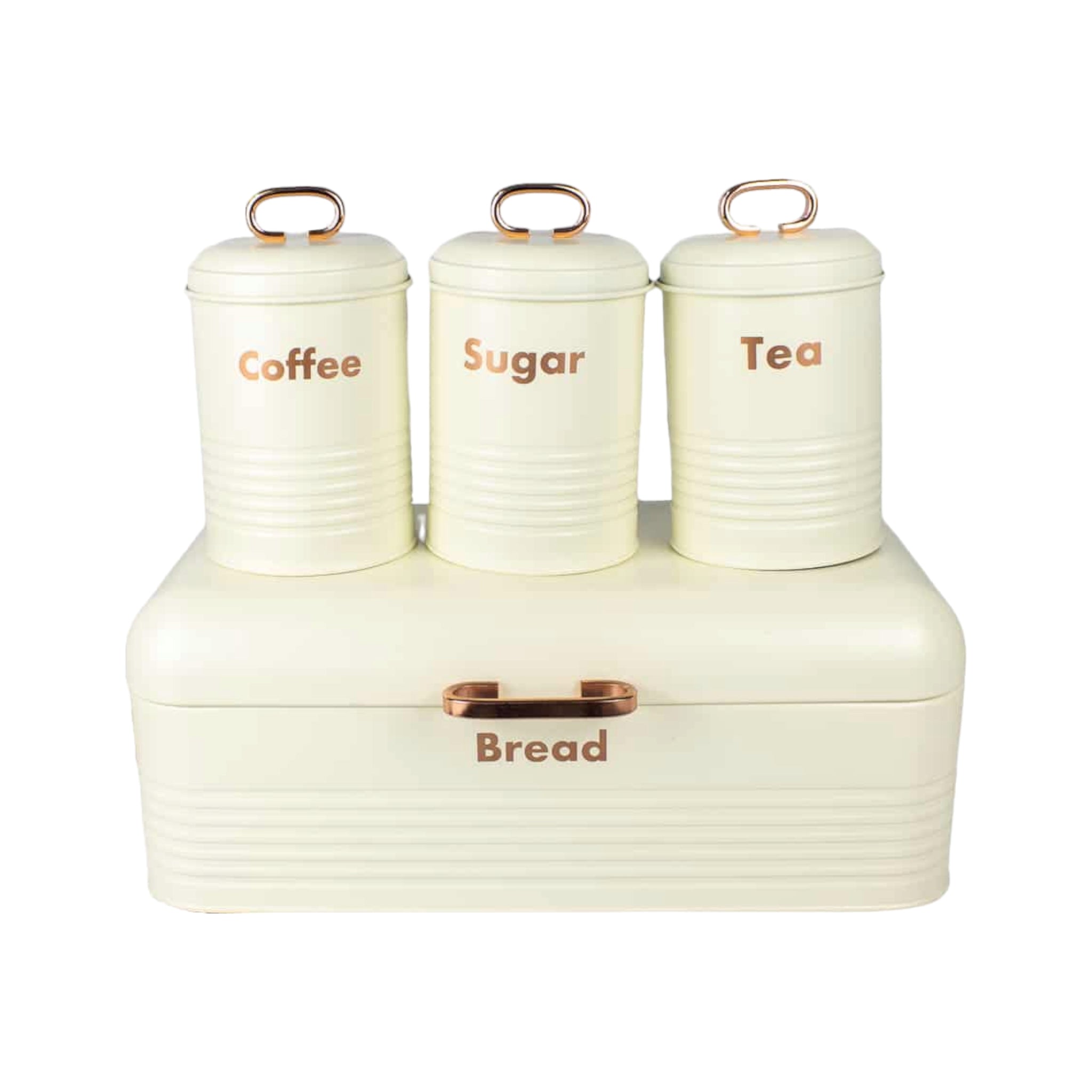 Totally Home Retro Bread Bin with Gold Handle & 3pc Canister Set Tea-Coffee-Sugar TH105