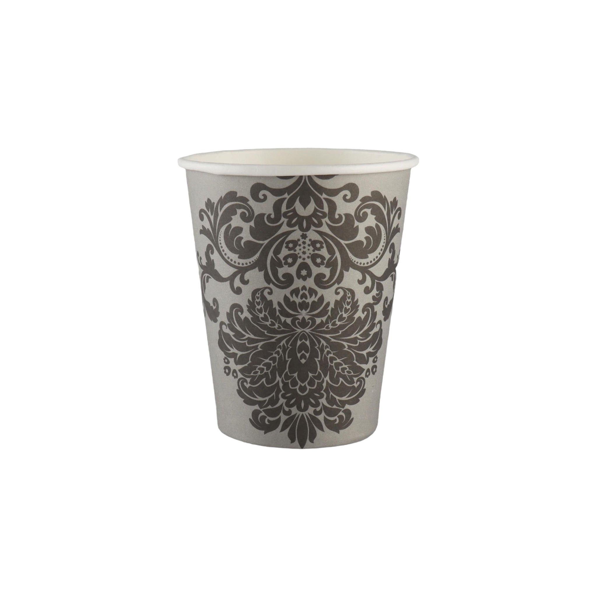 Disposable Party Paper Cups Grey with Black Print 250ml 10pack