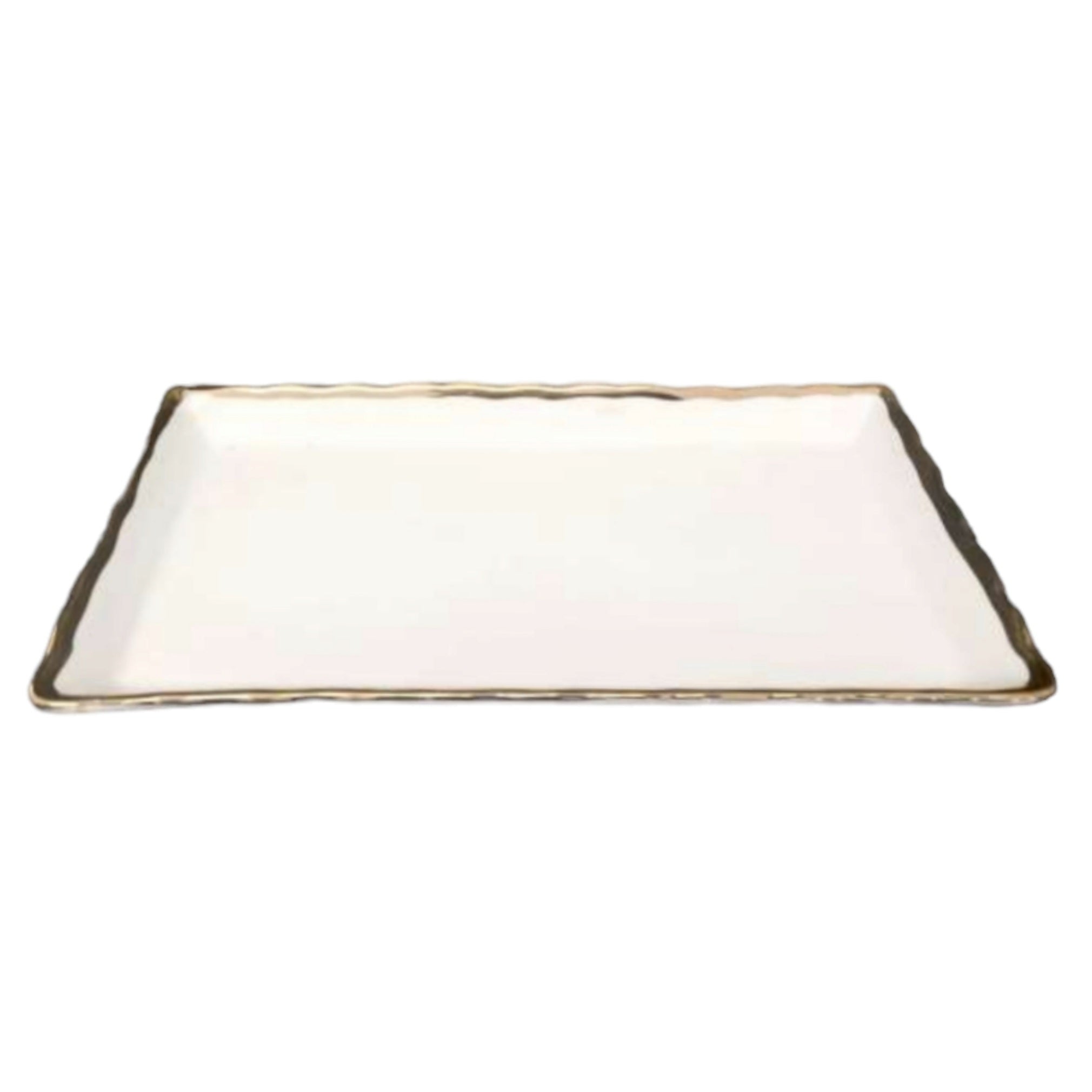 Ceramic Dinner Plate with Golden Rim 33.5x17x3cm Rectangular