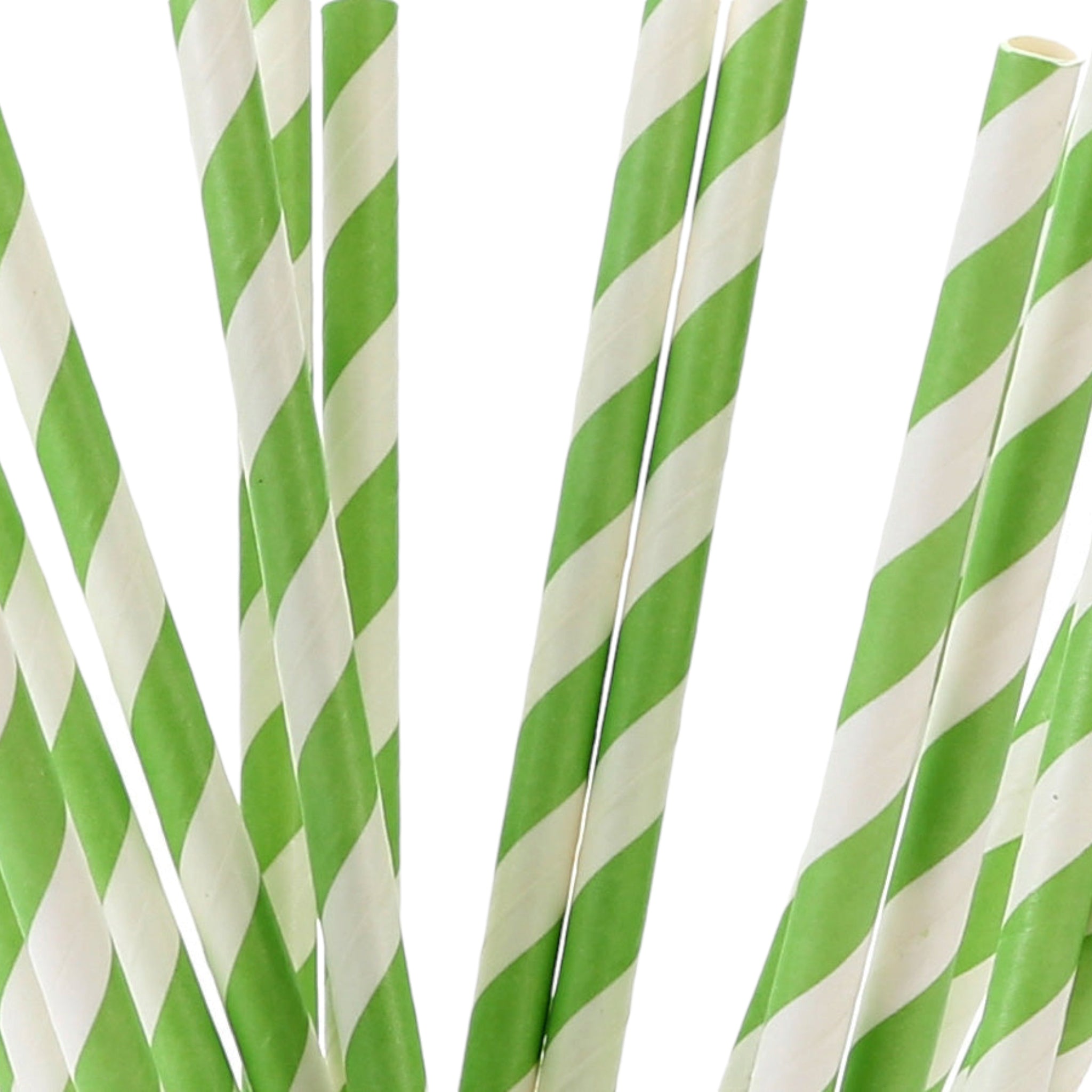 Paper Straws 6mm White Stripe Limegreen 25pc