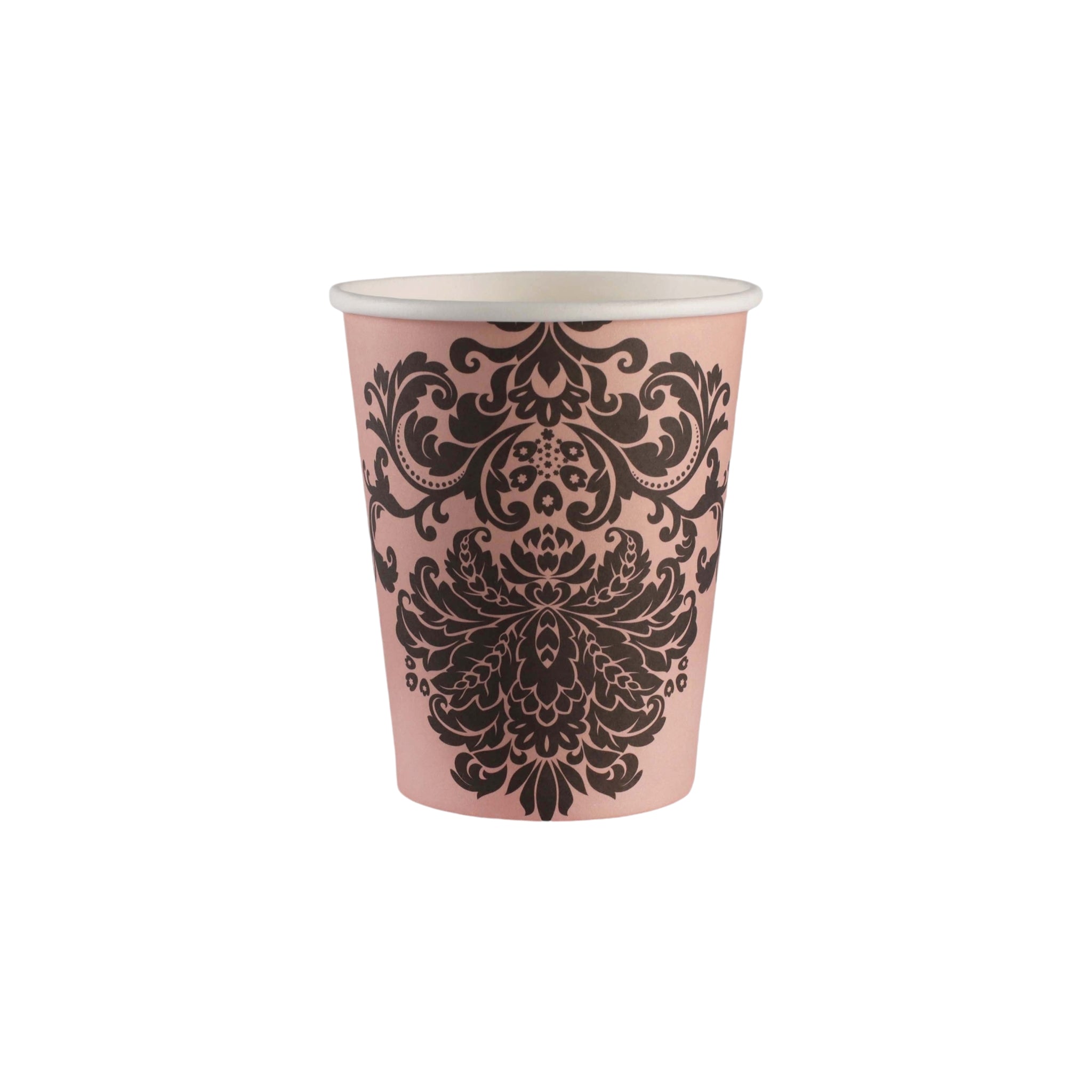 Disposable Party Paper Cups 260ml Rose Gold with Black Floral Patterned 10pack