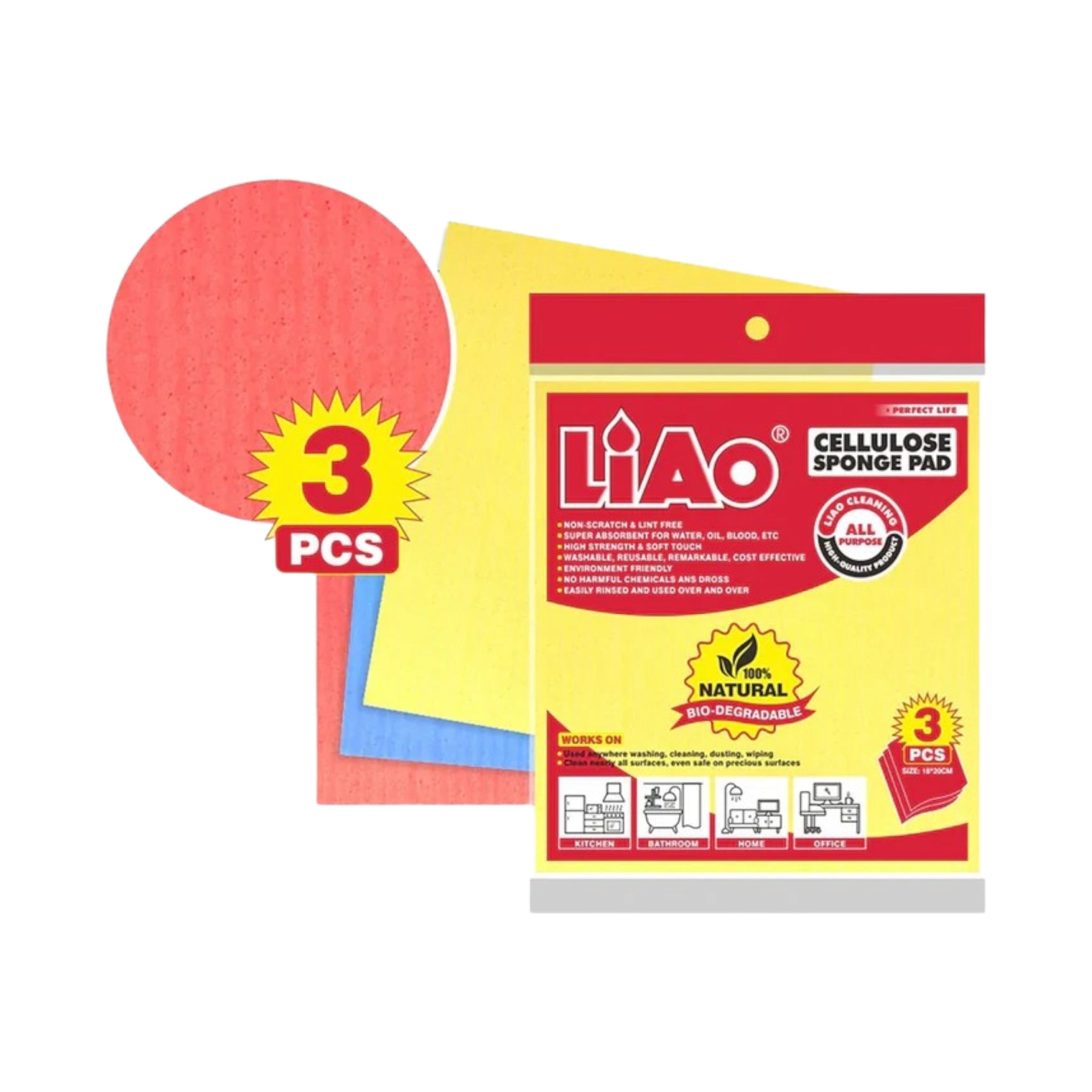 LIAO Cellulose Sponge Pads 3pc XHCL055