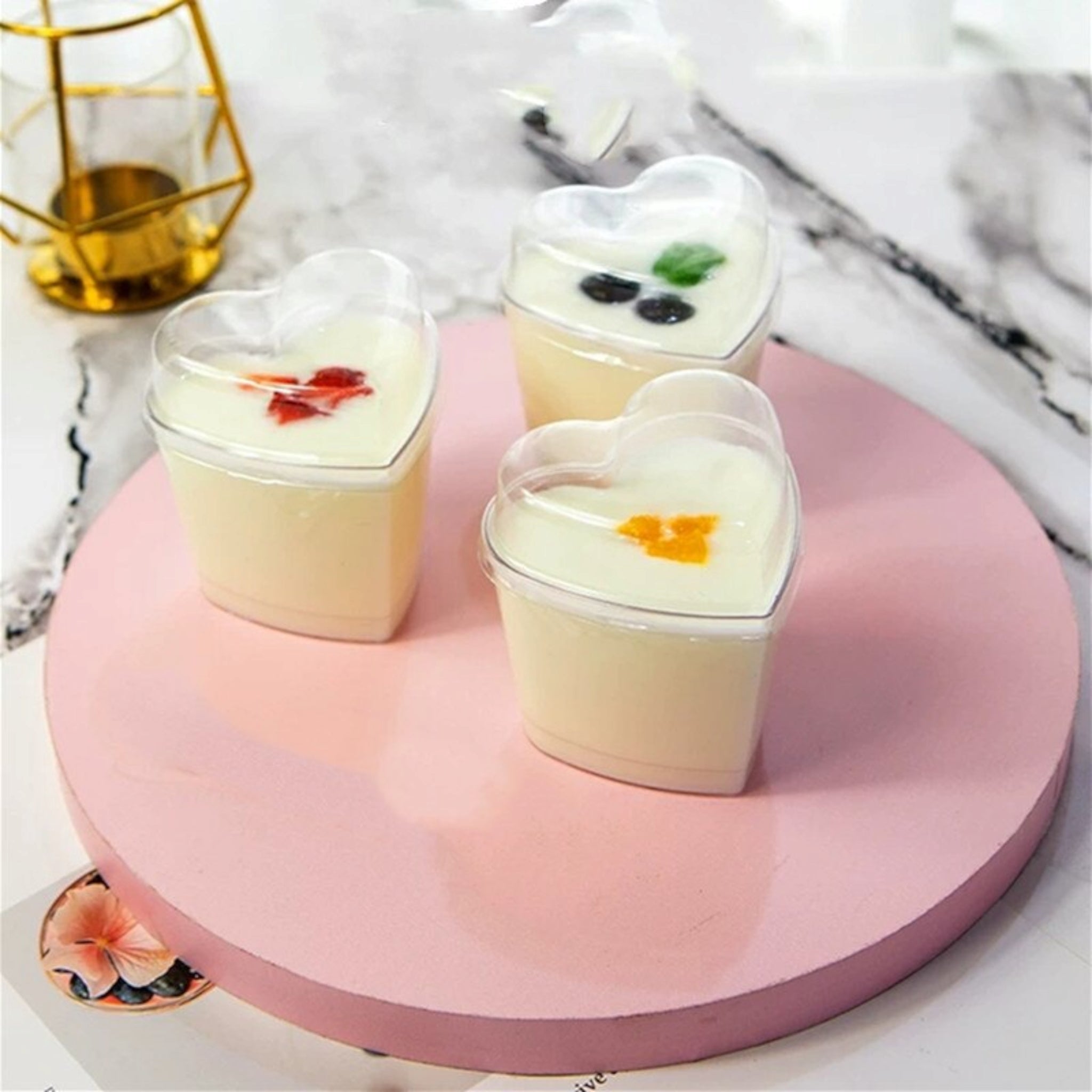 Acrylic Mini Dessert Cup Heart Shape with Lid 25pack