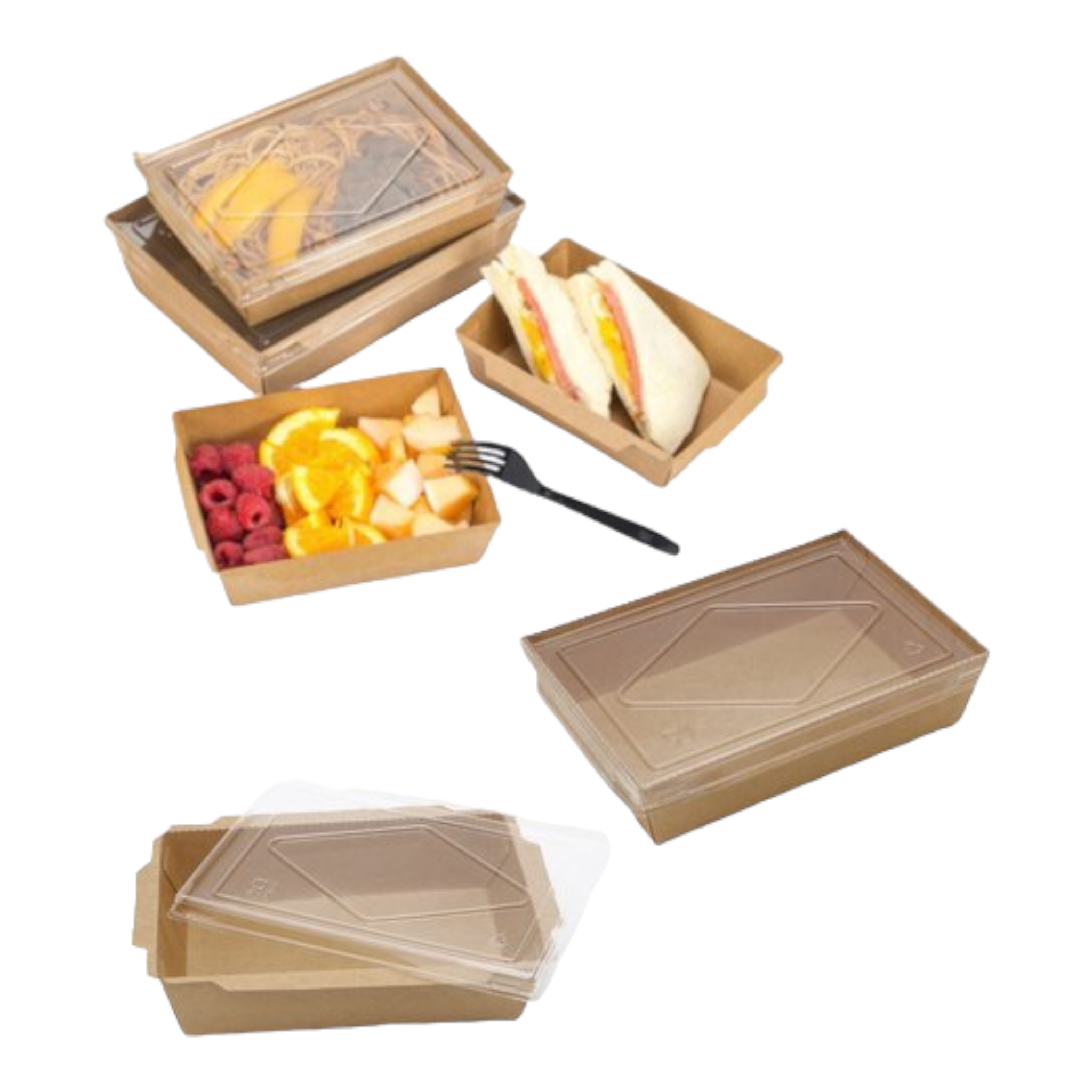 Kraft Paper Food Lunch Box Square Container with Clear Lid 16.5x10x4.5cm