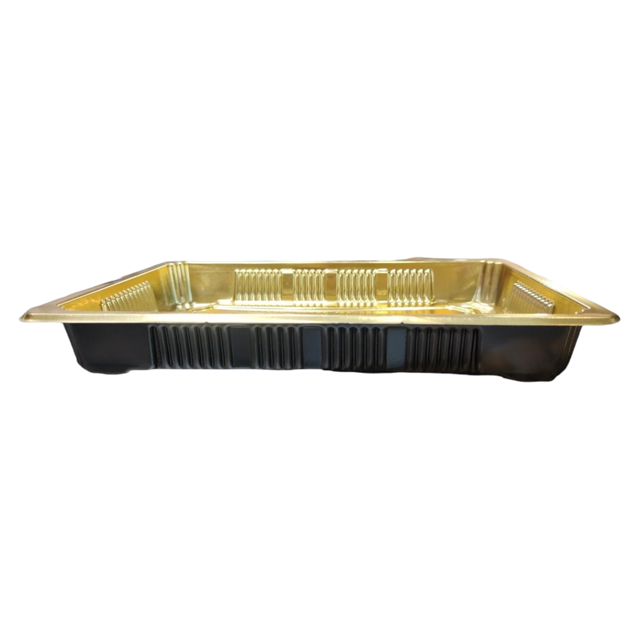 Disposable Serving To Go Plastic Tray Gold 13x18.5cm with Clear Lid