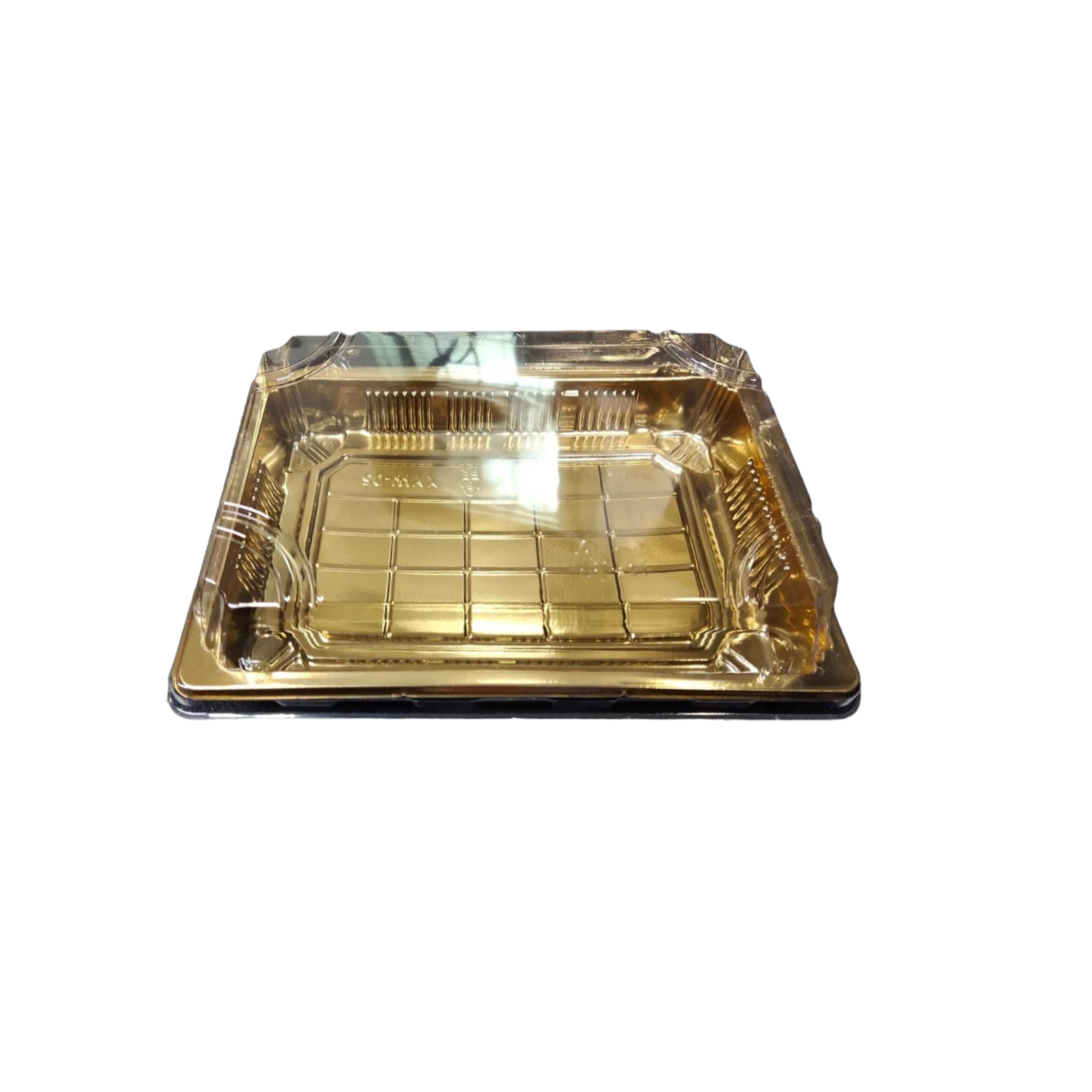 Disposable Serving To Go Plastic Tray Gold 13x18.5cm with Clear Lid