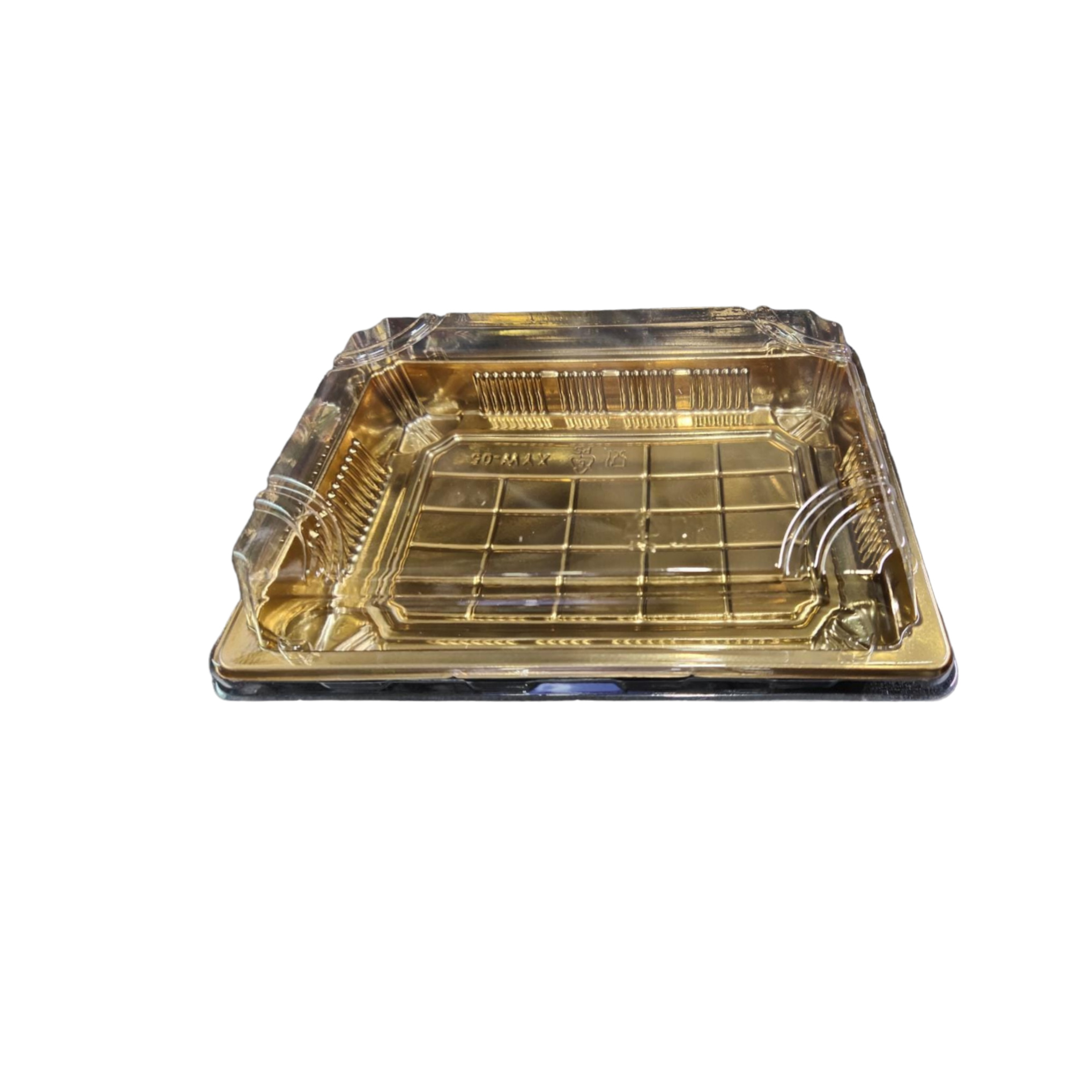 Disposable Serving To Go Plastic Tray Gold 13x18.5cm with Clear Lid