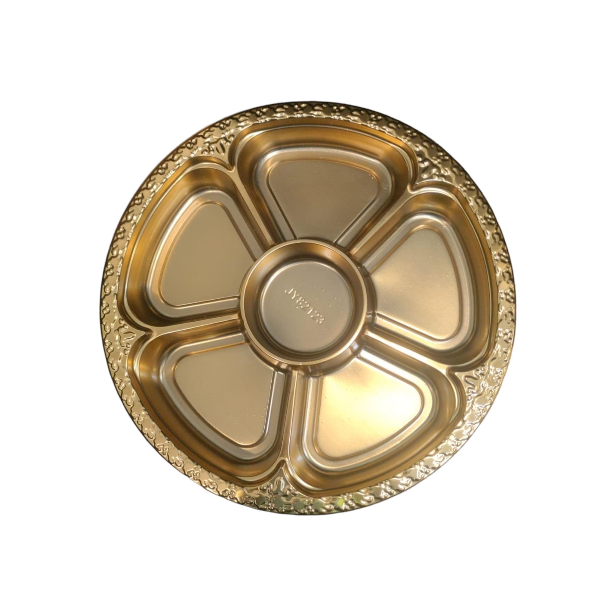 Disposable Serving To Go Plastic Lazy Susan Nut Tray Gold with Lid 26x5cm 6-Division