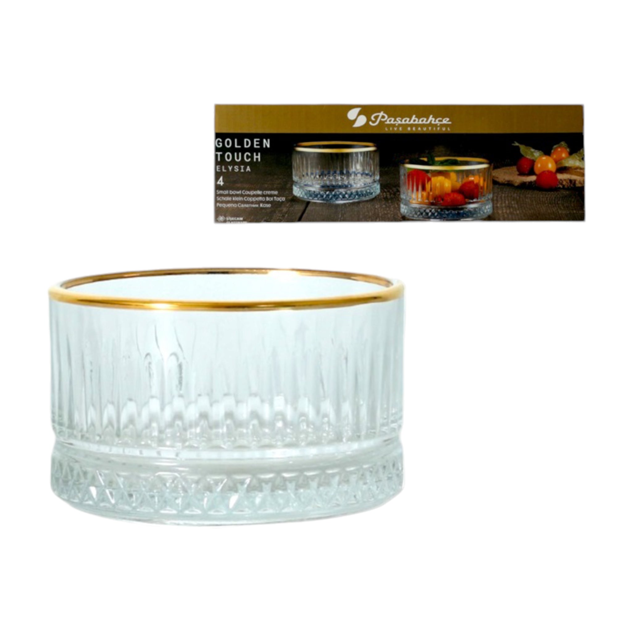 Pasabahce Elysia Glass Dessert Ice Cream Bowl with Gold Rim 4pack 23937