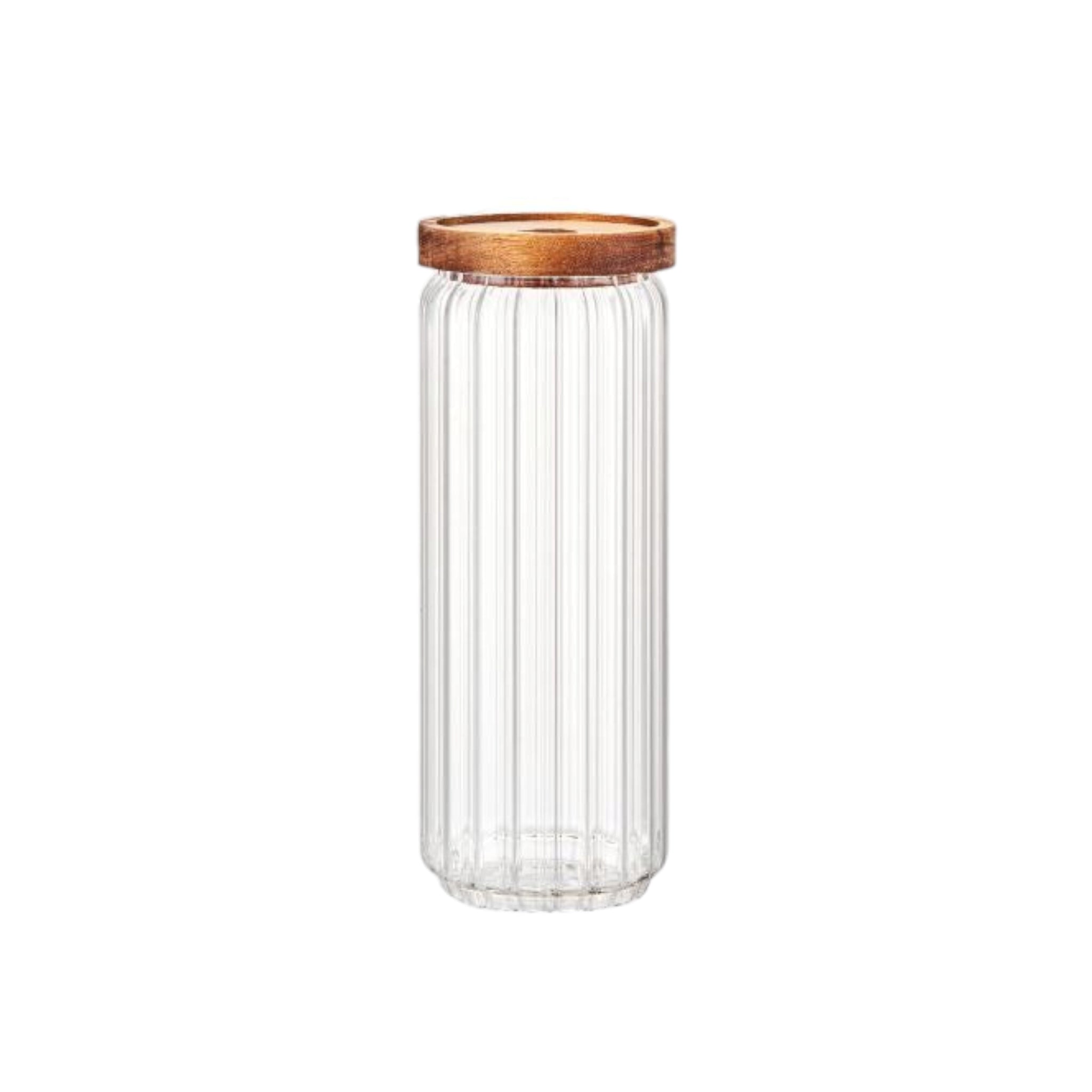 Consol Round Ribbed Canister with Acacia Lid 1L