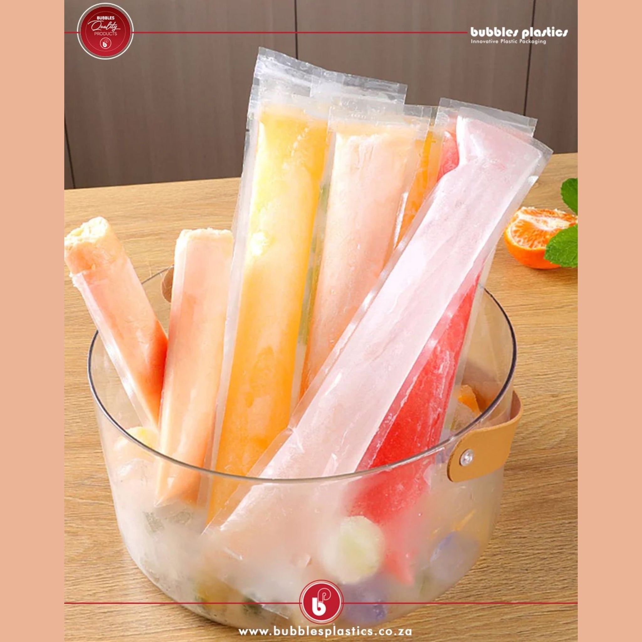 Disposable DIY 110ml Popsicle Ice Lollipop Mold Zip Lock Bag 29x4.8cm