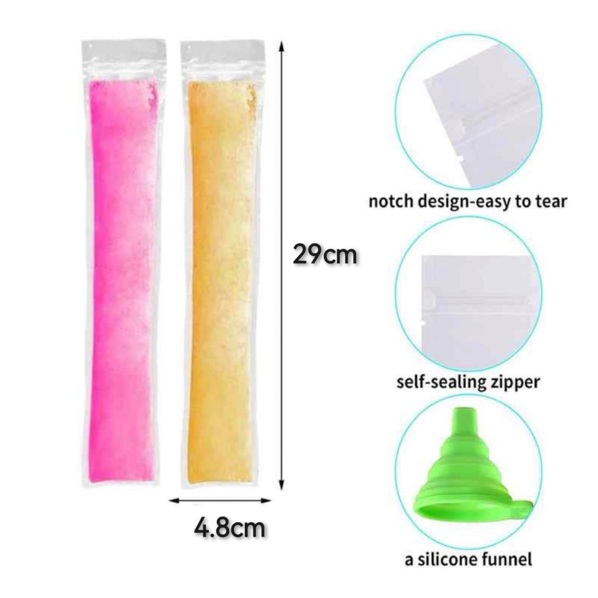 Disposable DIY 110ml Popsicle Ice Lollipop Mold Zip Lock Bag 29x4.8cm