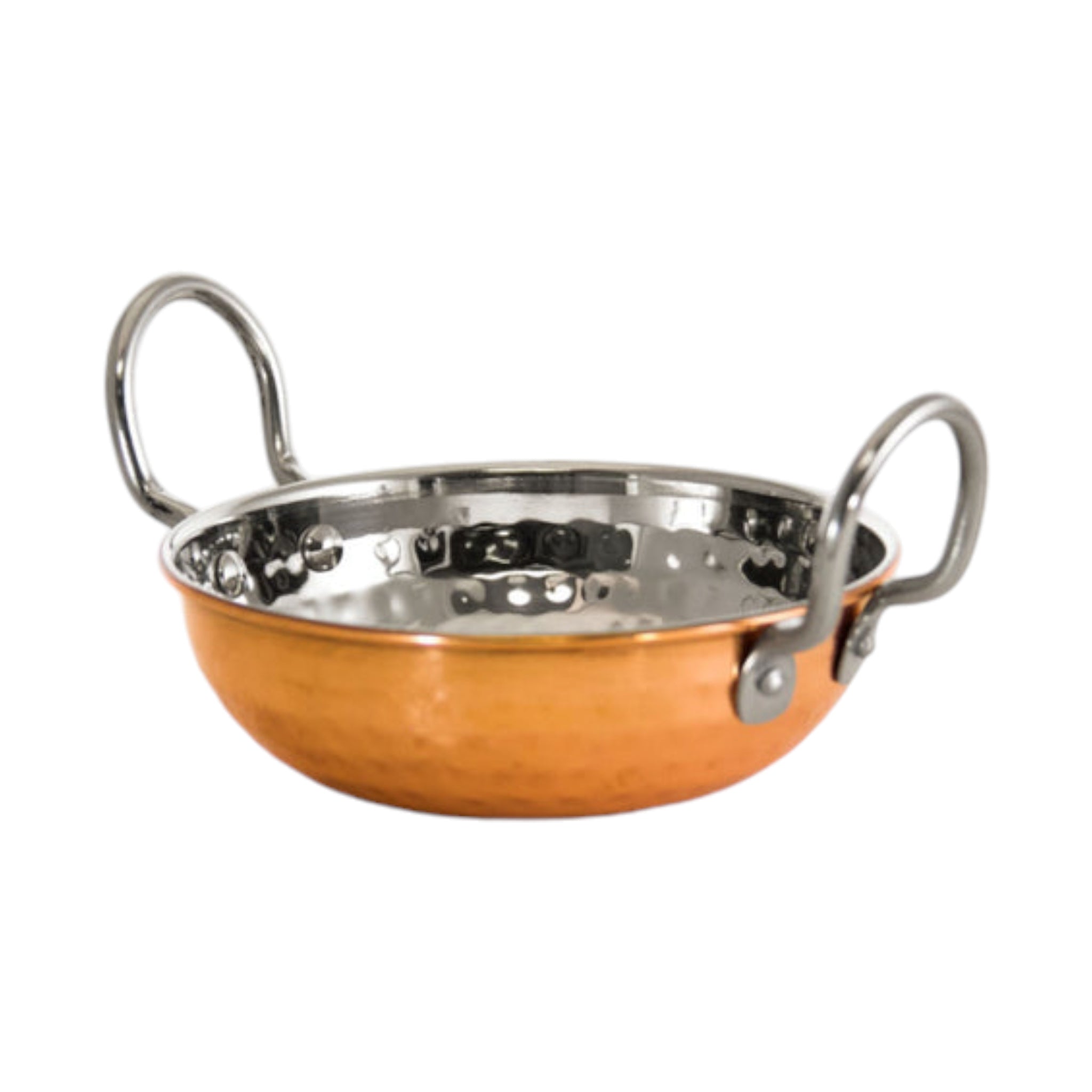 Regent Cookware Karahi Serving Bowl Roaster 320ml with Handle Hammered Copper Plated Stainless Steel