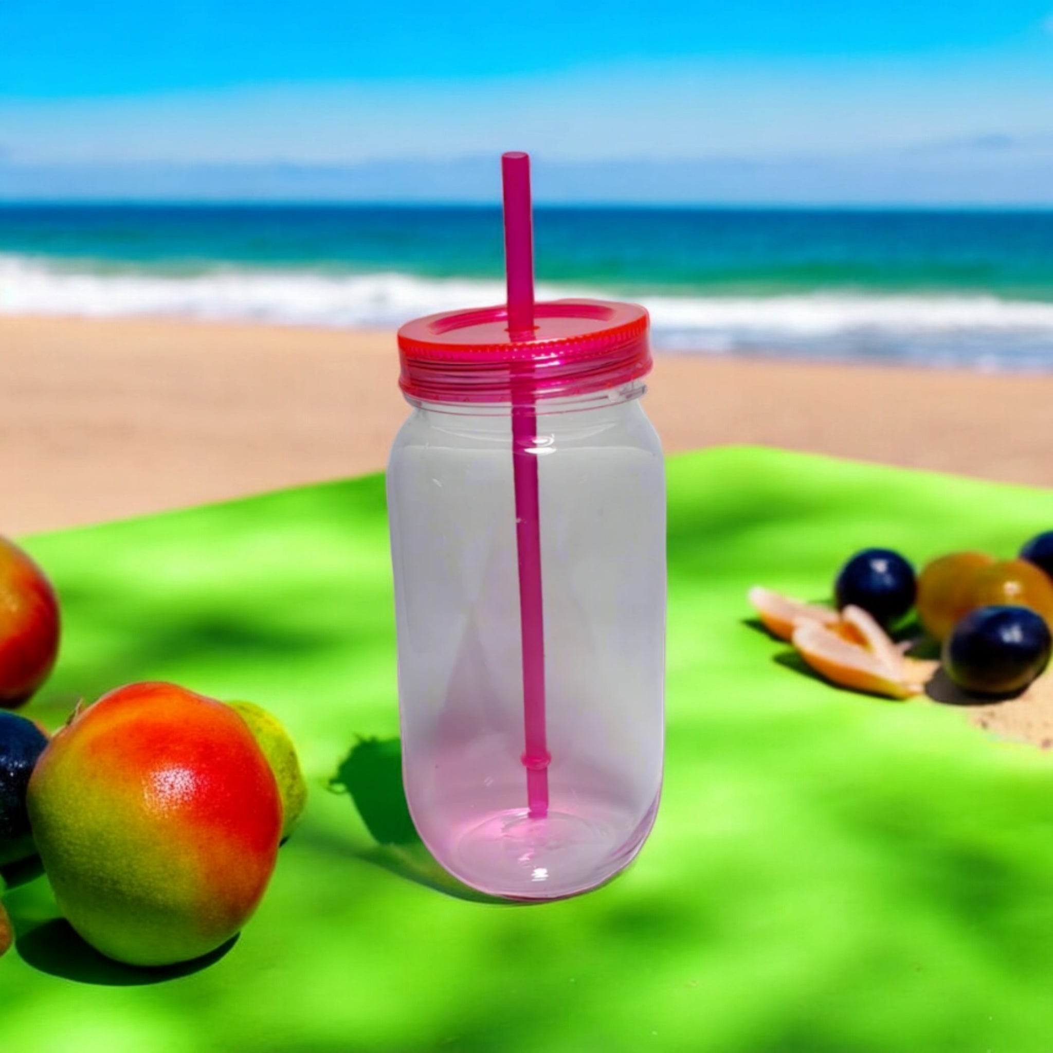 Plastic Smoothie Cup 500ml with Straw 17x7cm