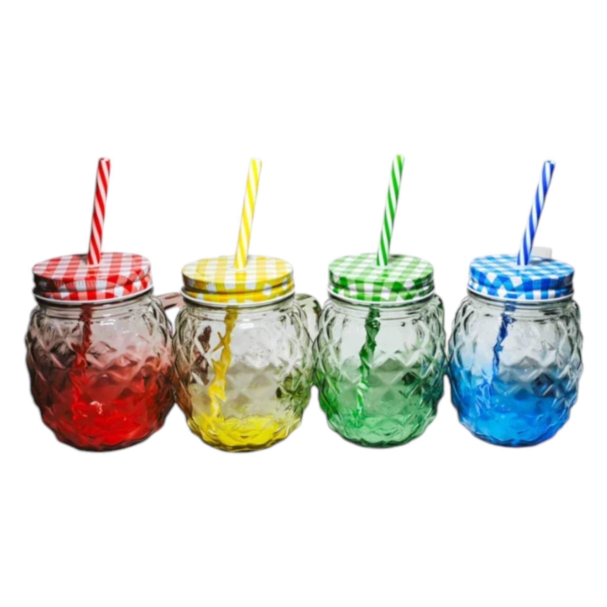 Glass Mason Jar Pineapple Shaped 500ml with Plastic Straw