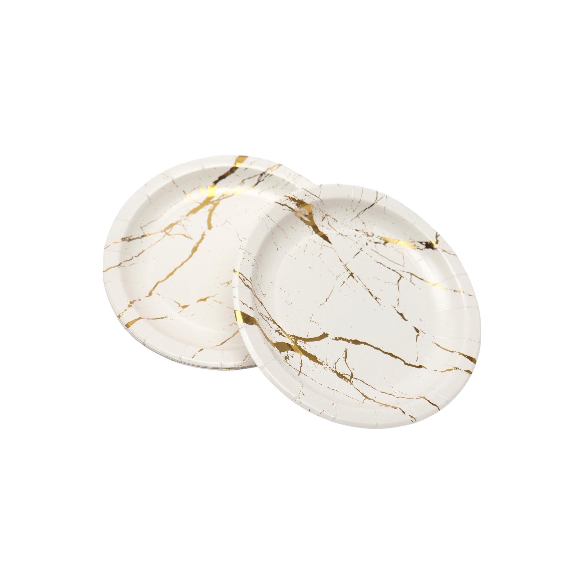 Disposable Party Paper Plates 7Inch 18cm Marble Print White and Gold 8pack