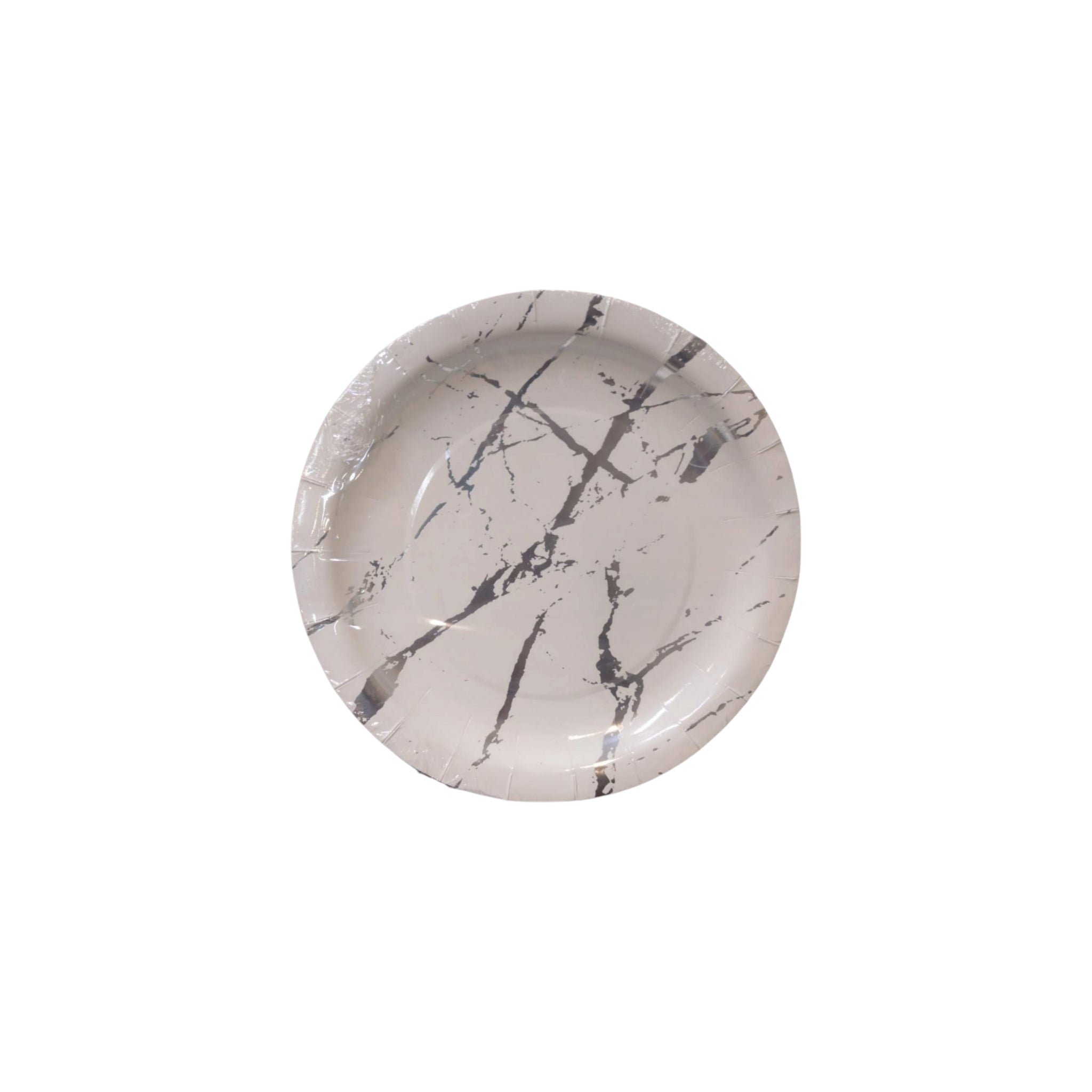 Disposable Party Paper Plate Marble Print White & Silver 9Inch 23cm 10pack