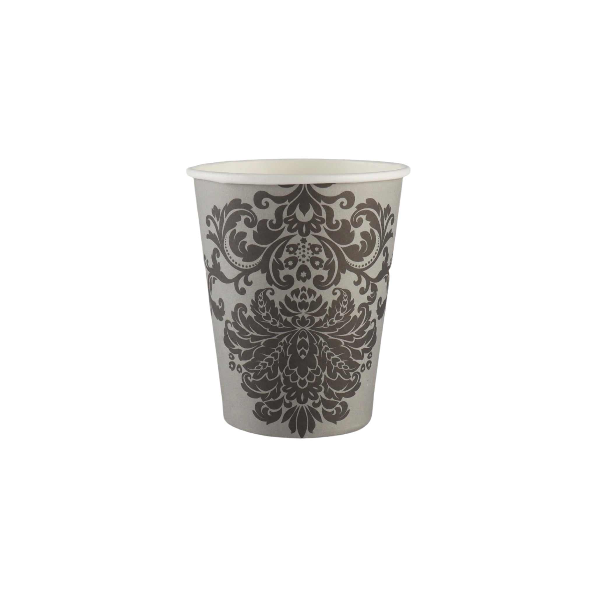 Disposable Party Paper Cups Grey with Black Print 250ml 10pack